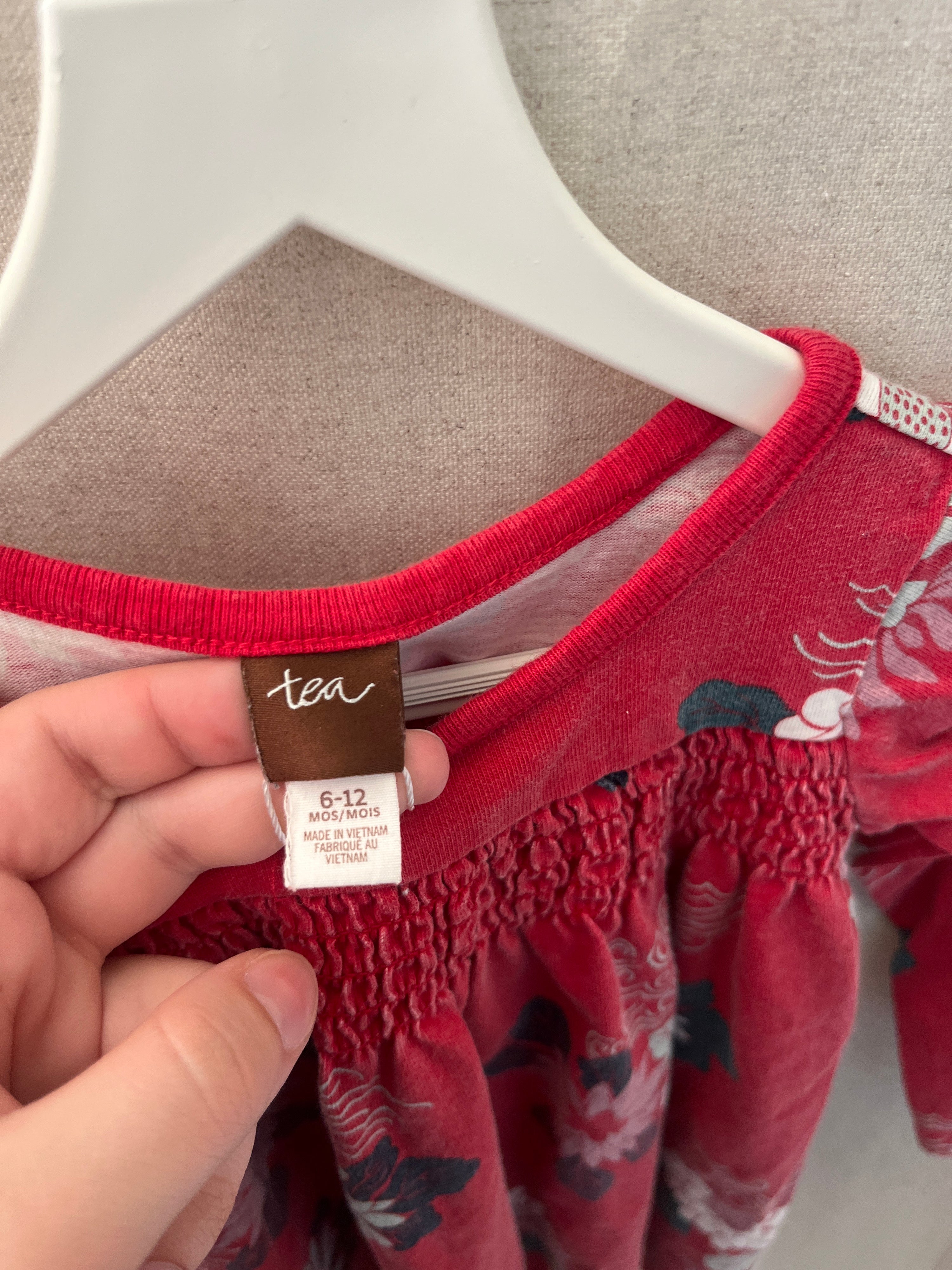 Tea Red Lotus Dress / 6-12 months