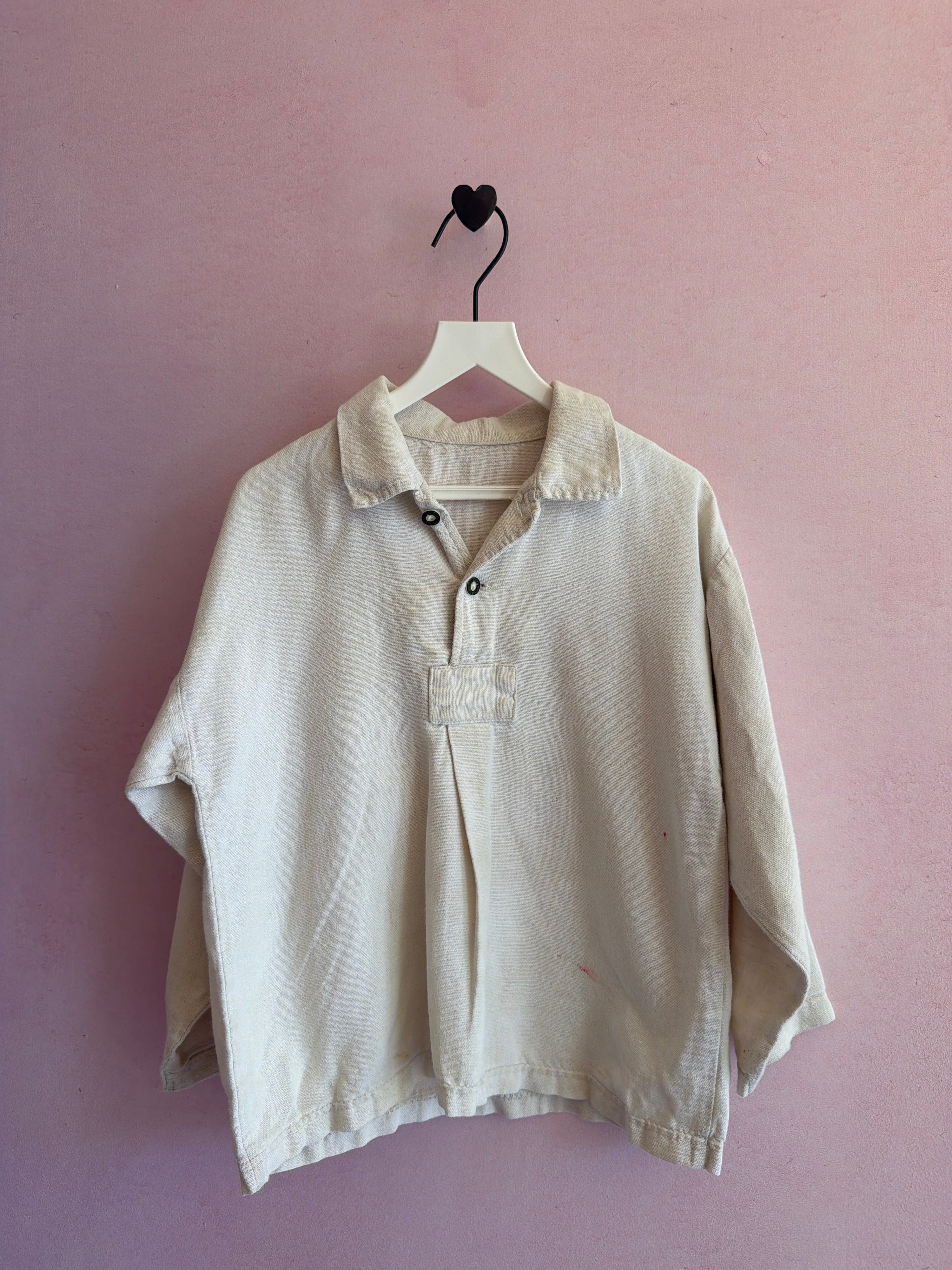 vintage German distressed Cream Trachten Shirt / 5 (perrrfect)