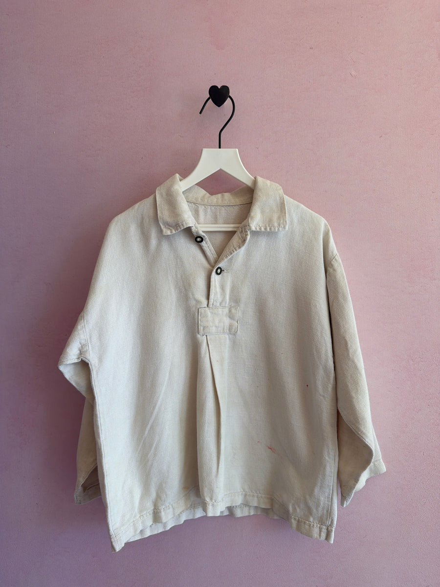 vintage German distressed Cream Trachten Shirt / 5 (perrrfect)