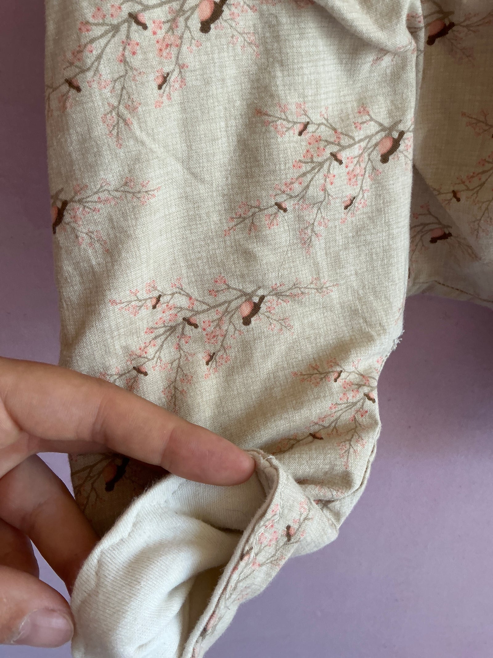 heavy weight cotton cream bird on trees Pant / 6-12 months