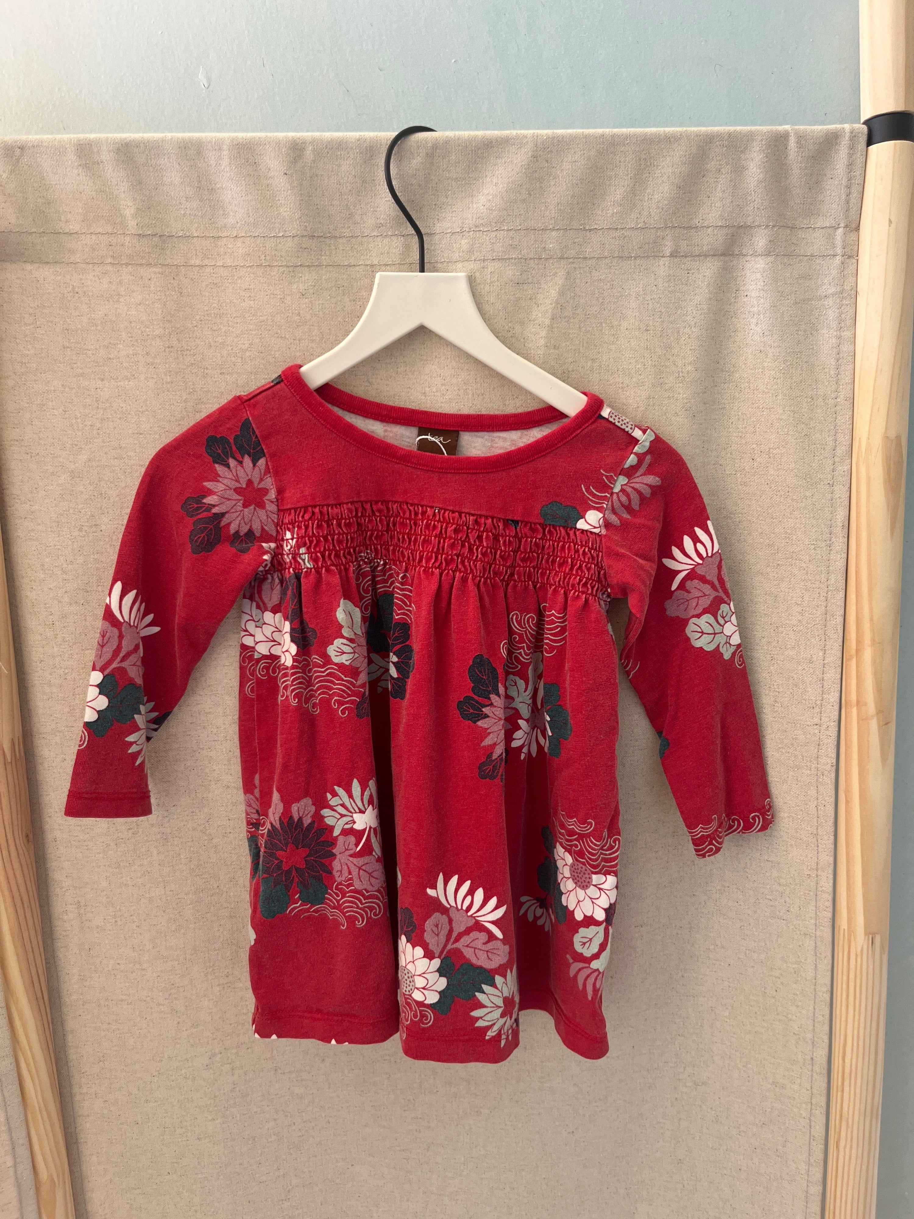 Tea Red Lotus Dress / 6-12 months