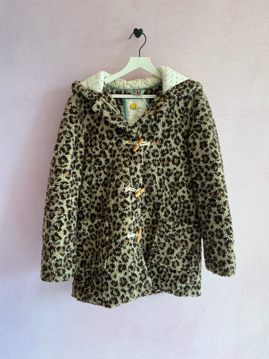 Mini Boden leopard hooded Coat / 11-12 (Washing)