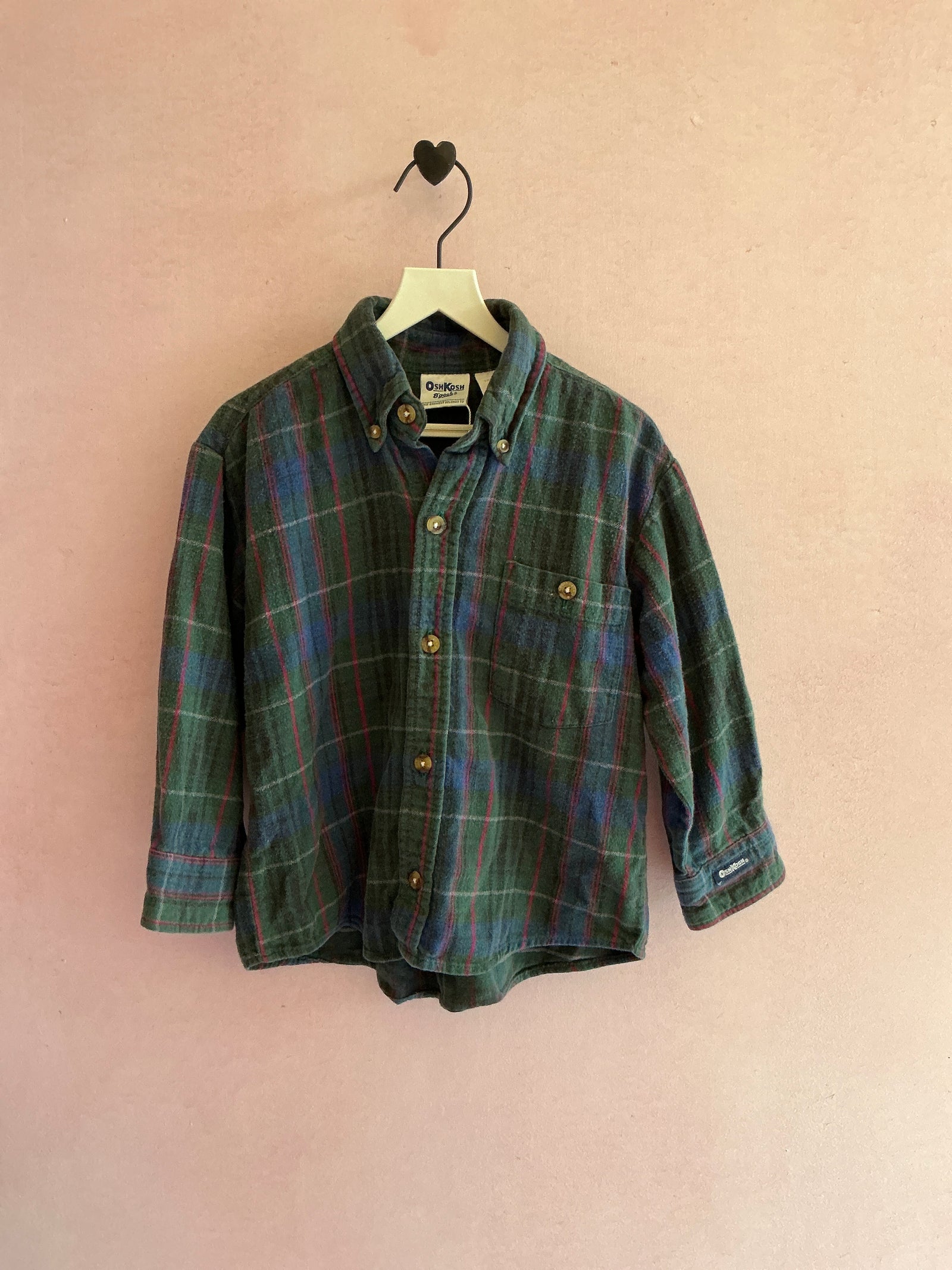 Vintage OshKosh Blue and Green Plaid Flannel Button Down/ 4
