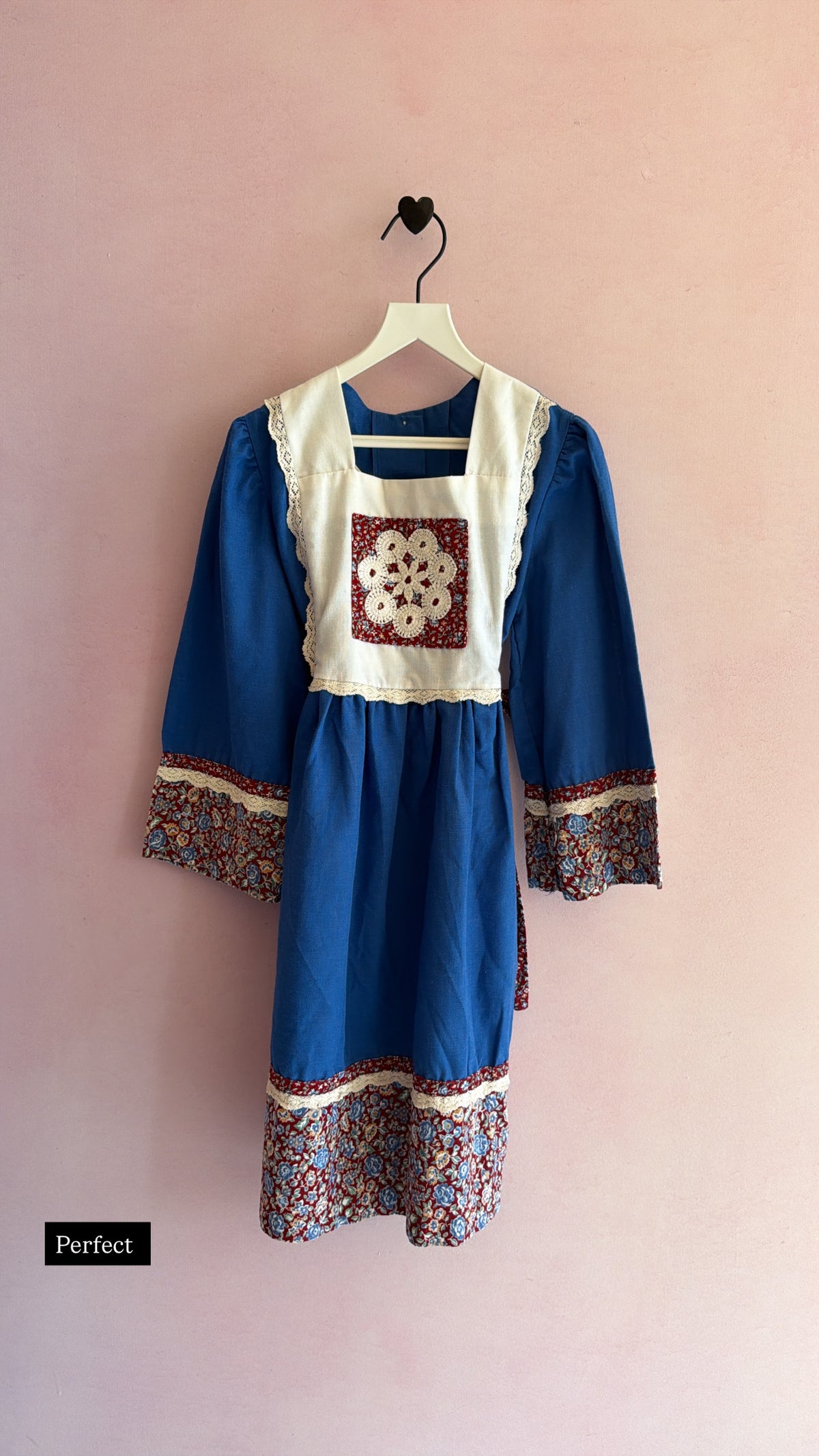 vintage homemade Blue Dress with Crochet and Lace Details and Bell Sleeves / 6
