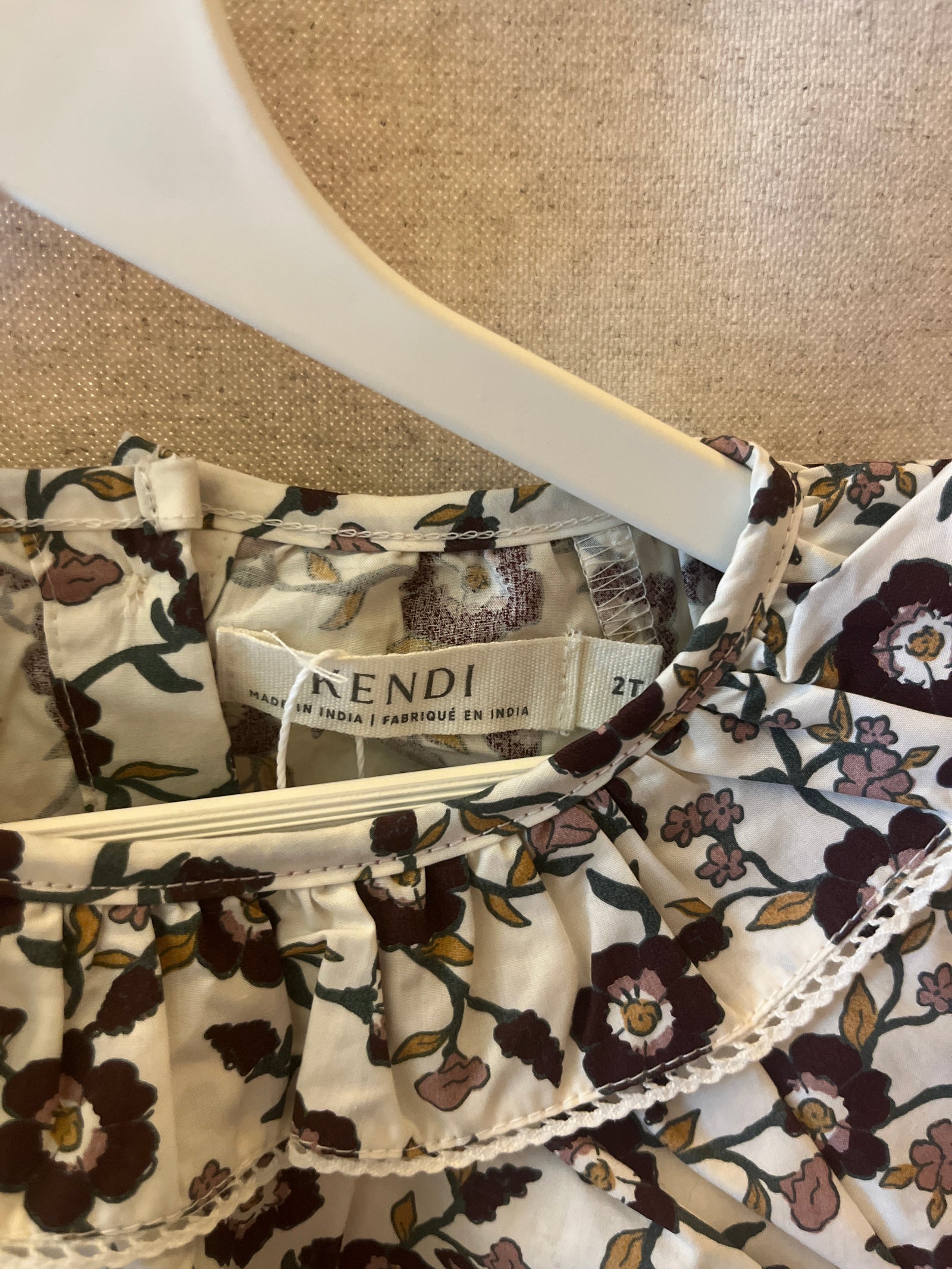 Kendi (by Colored Organics) Cream with brown, pink, and green floral pattern Blouse / 2T