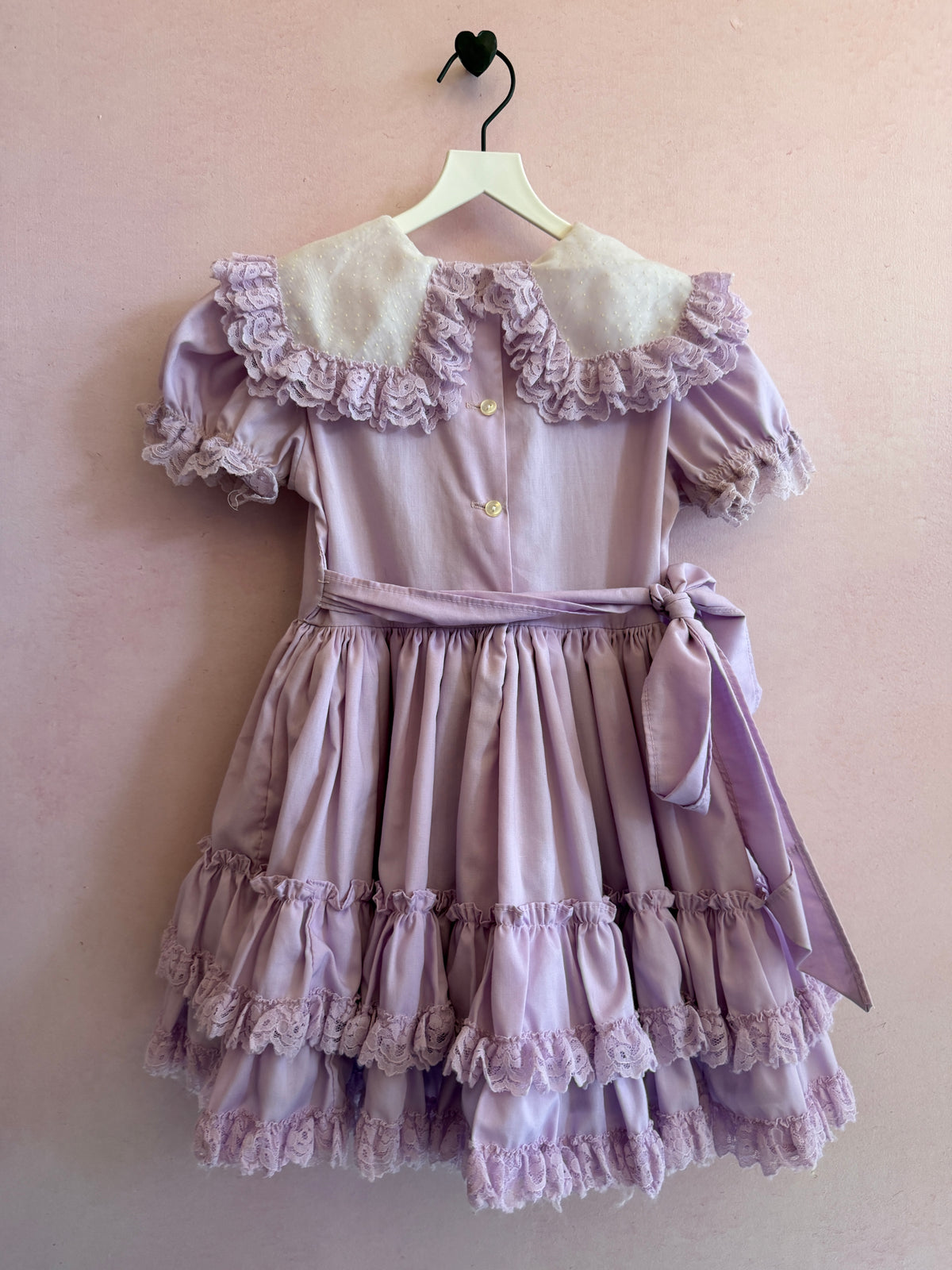 vintage Betty Odin Lavender Ruffle Bib Western Dress with Lace Trim / 4 (play condition )