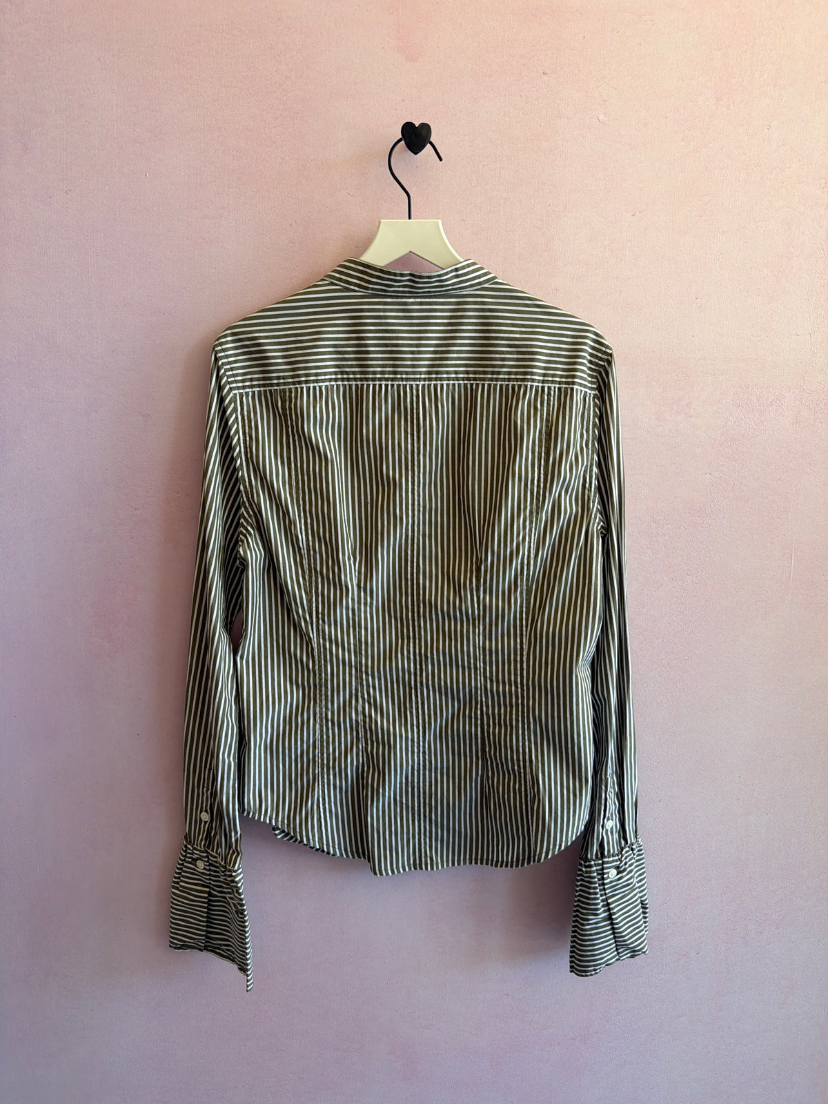 FRAME Olive Brown and White Stripe Shirt / S
