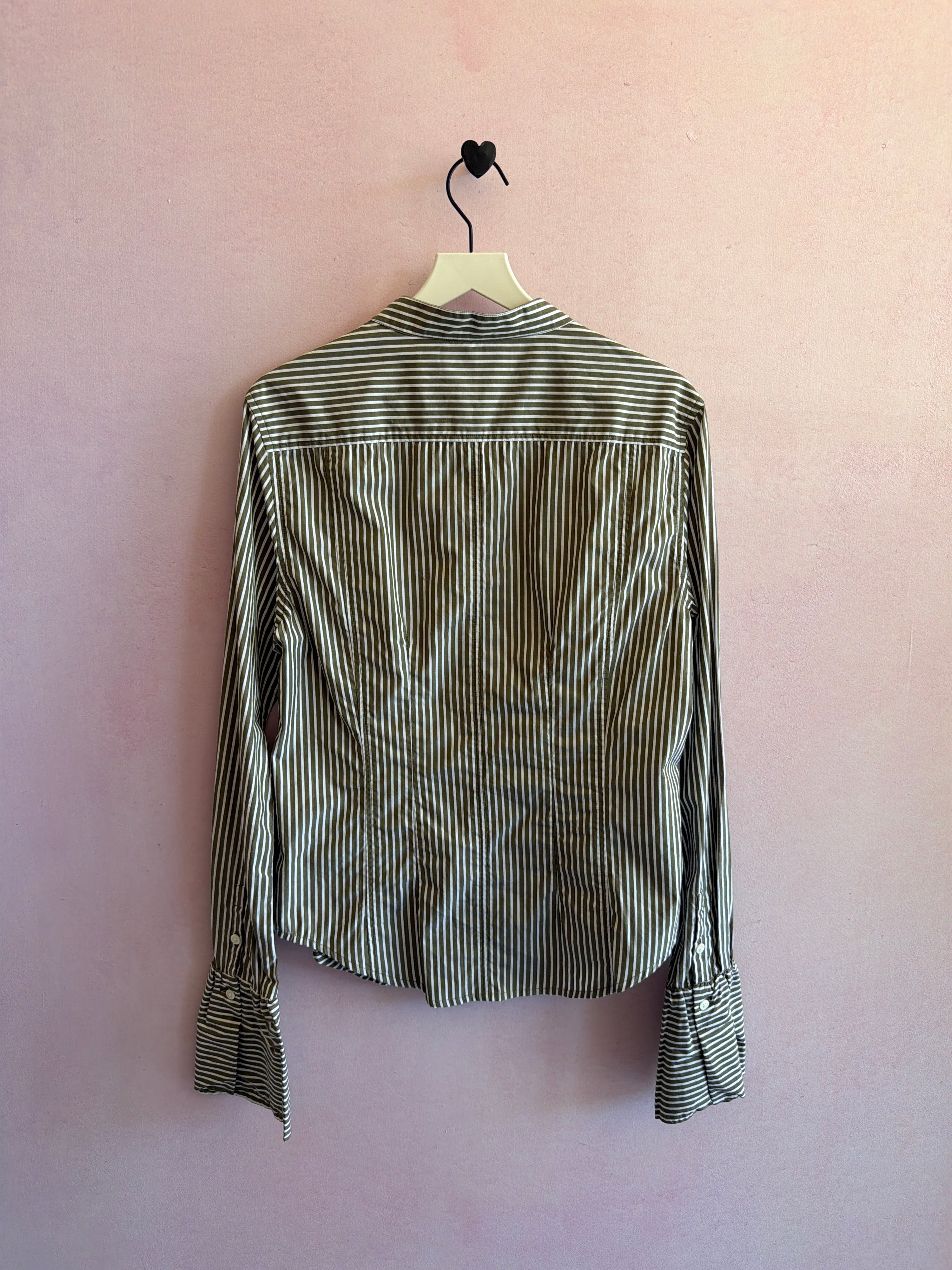 FRAME Olive Brown and White Stripe Shirt / S
