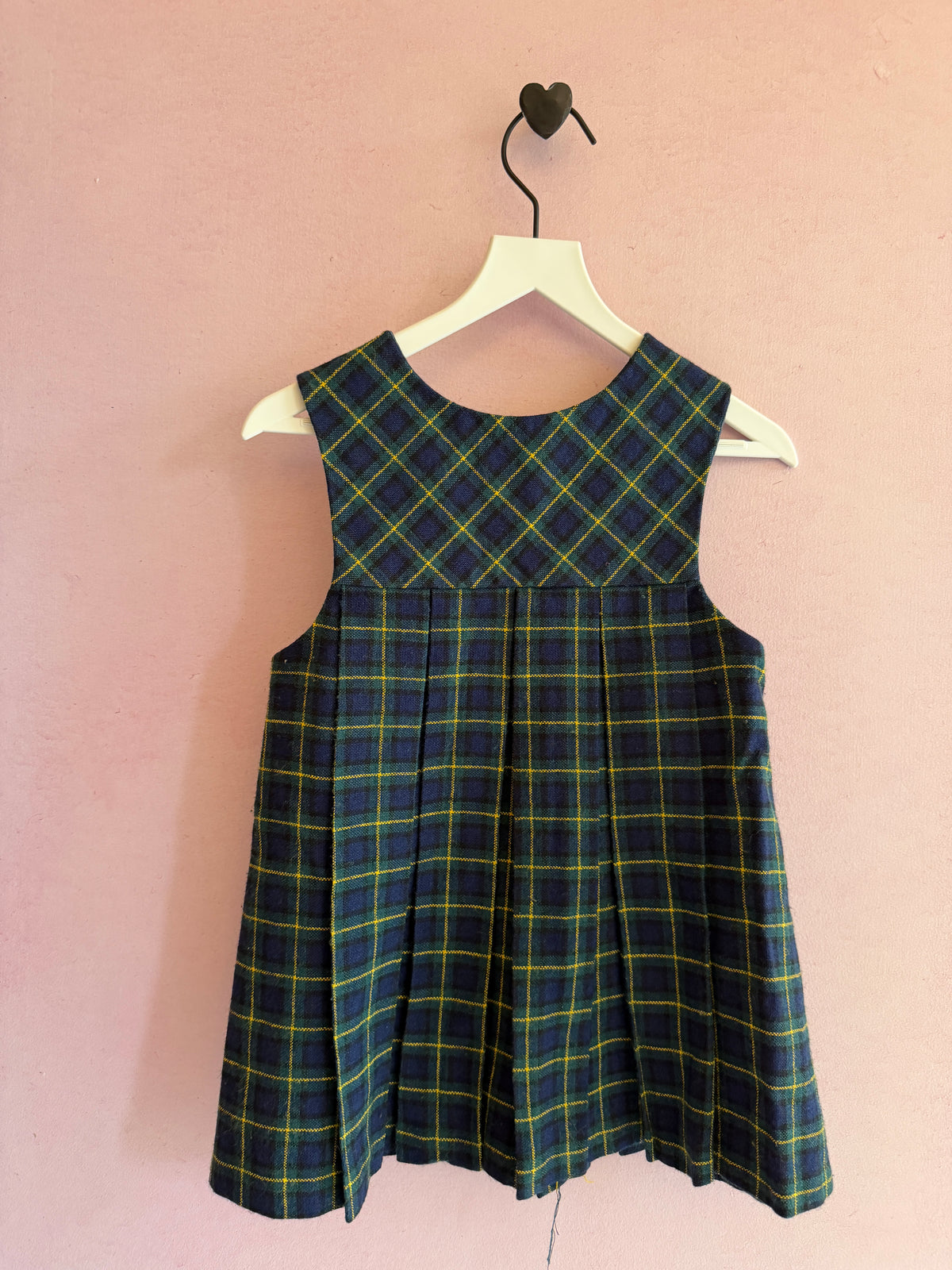 Vintage Gay Sprites Navy and Gold Plaid Wool Pinafore Dress / 2