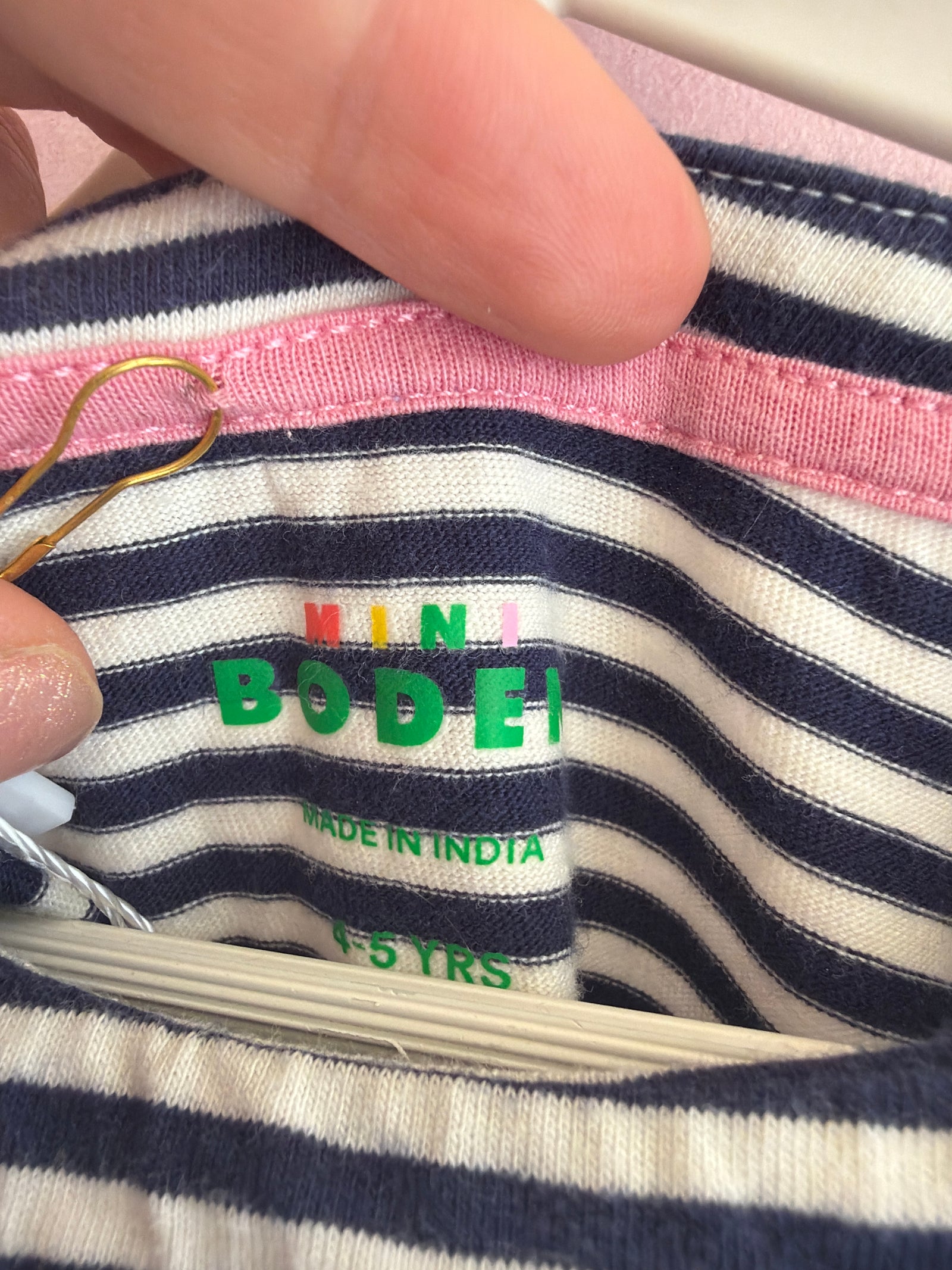 Tess x Mini Boden Navy Stripe Buttons Eye Lash Dress / 4-5 years