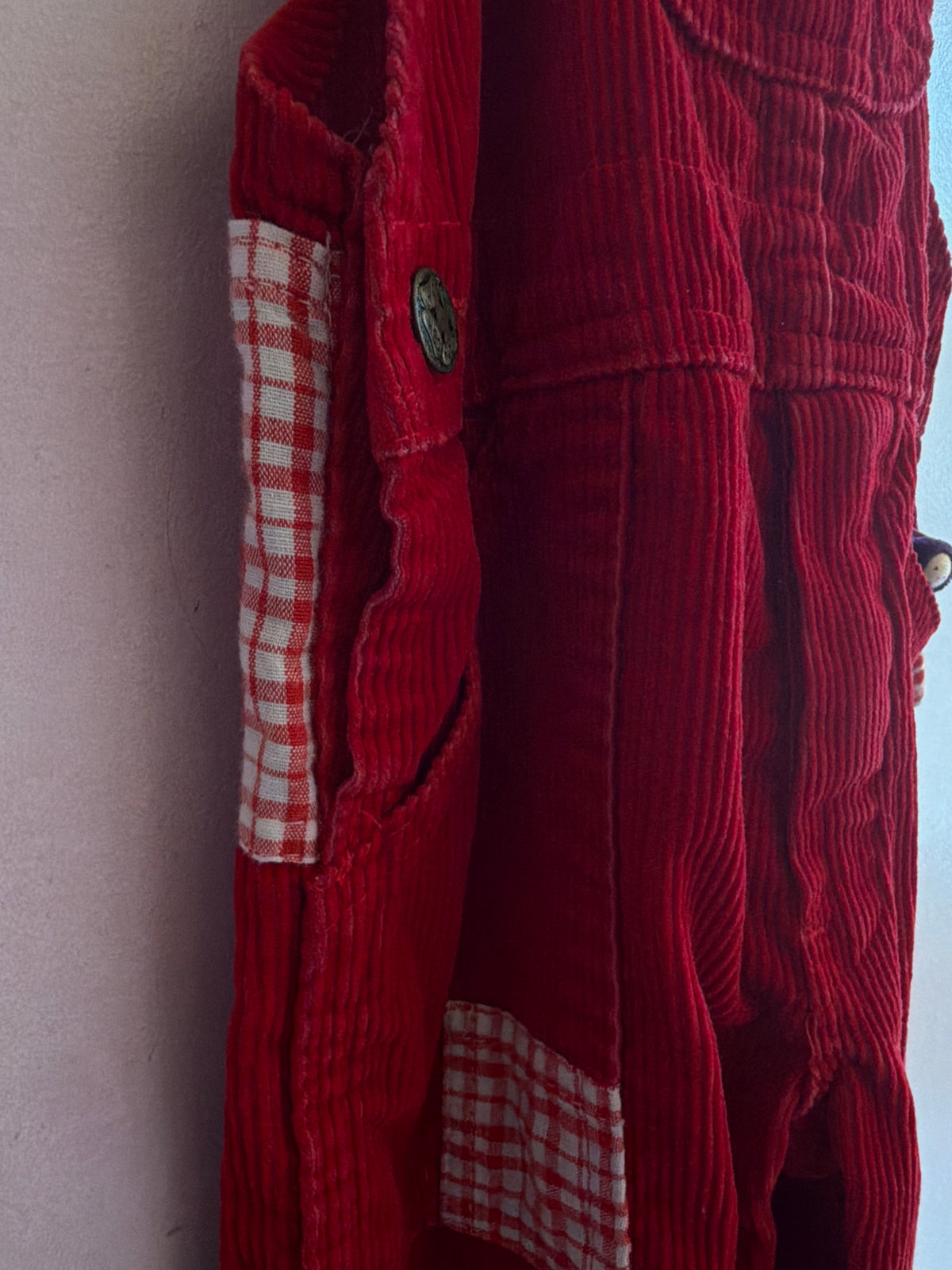 OshKosh B'gosh Cranberry Vintage Overalls with Plaid Accents / 4T
