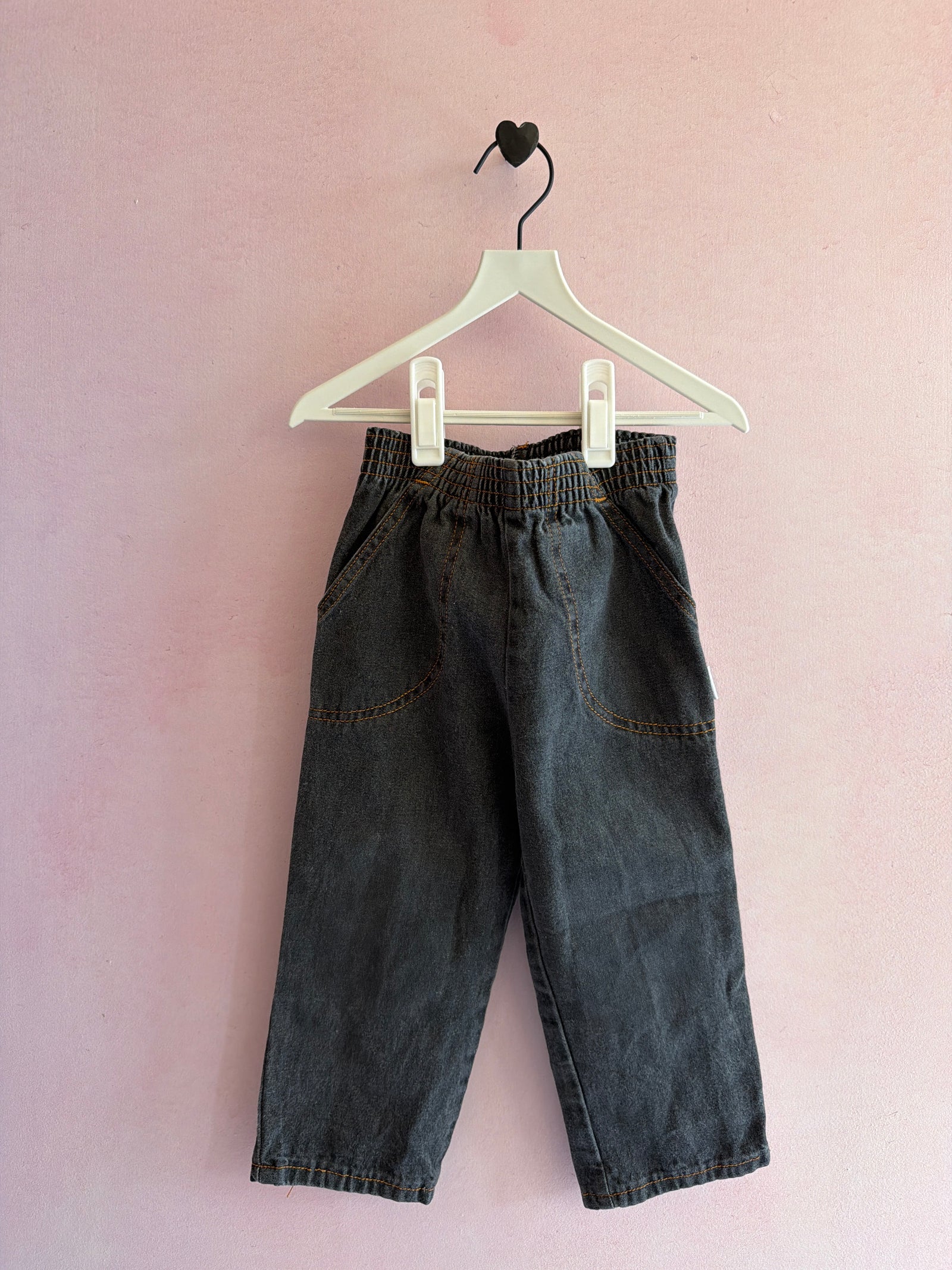 vintage March 1993 Okie Dokie Washed Black Contrast Stitch Jeans / 3T