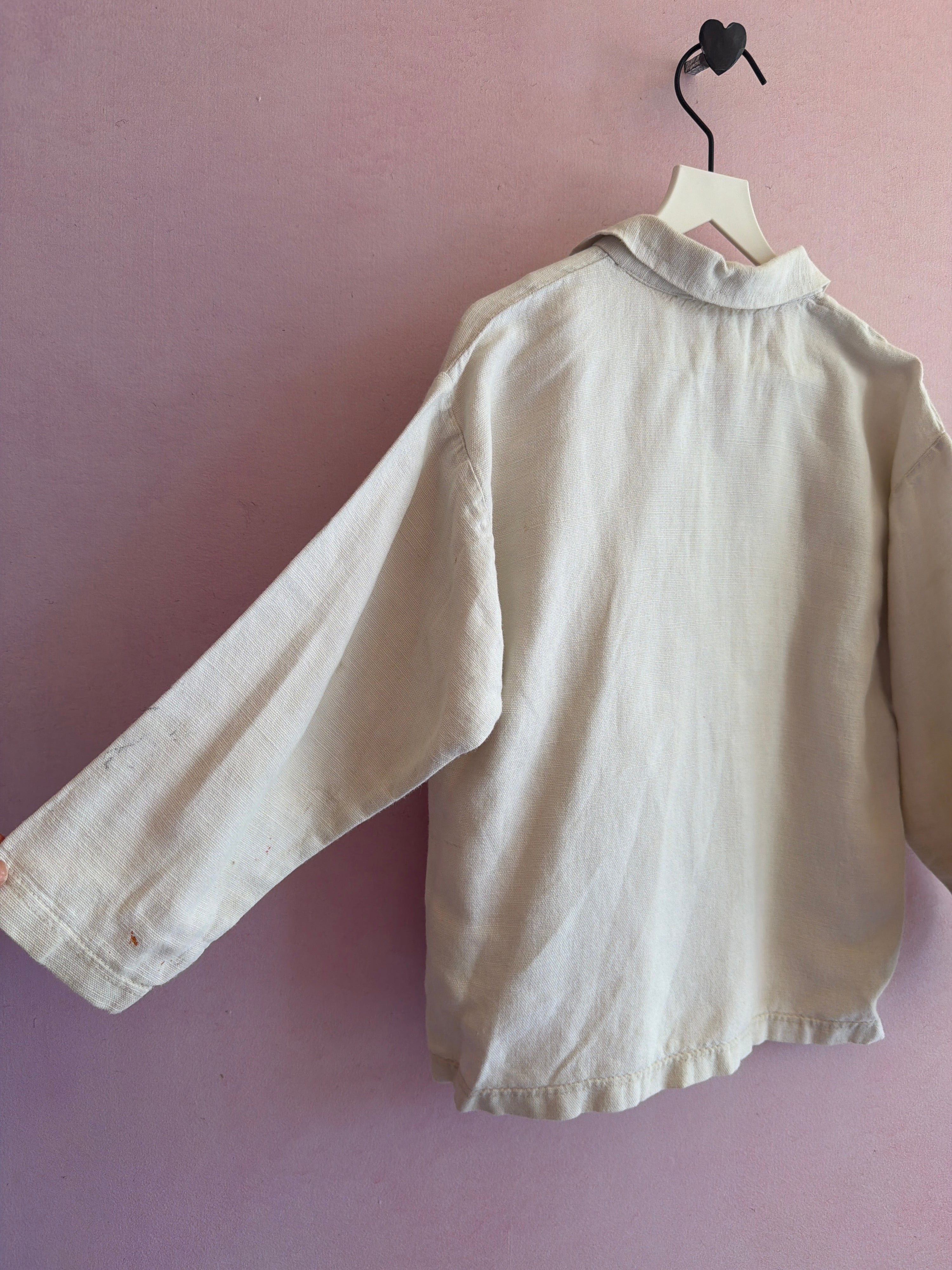 vintage German distressed Cream Trachten Shirt / 5 (perrrfect)
