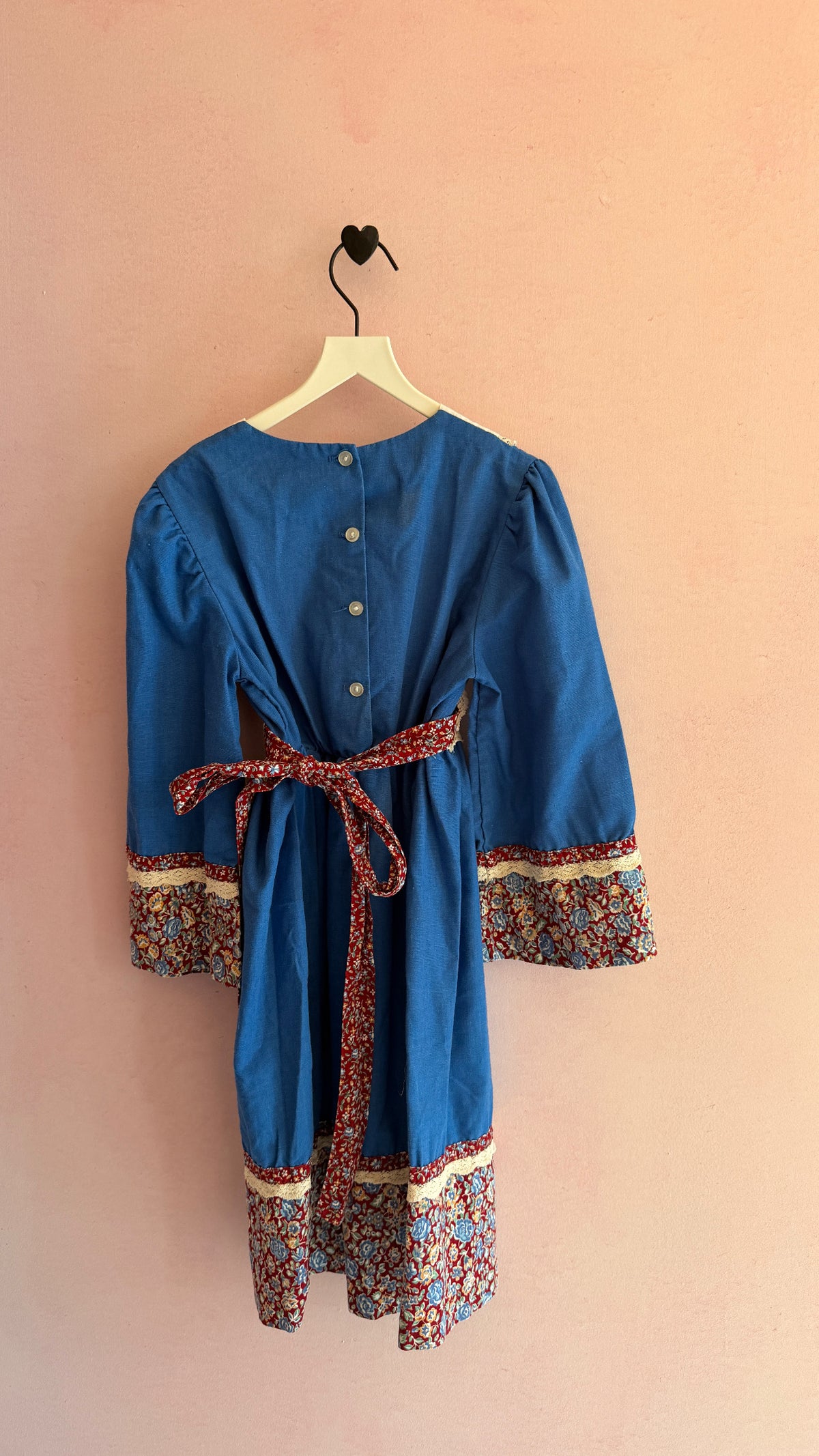 vintage homemade Blue Dress with Crochet and Lace Details and Bell Sleeves / 6