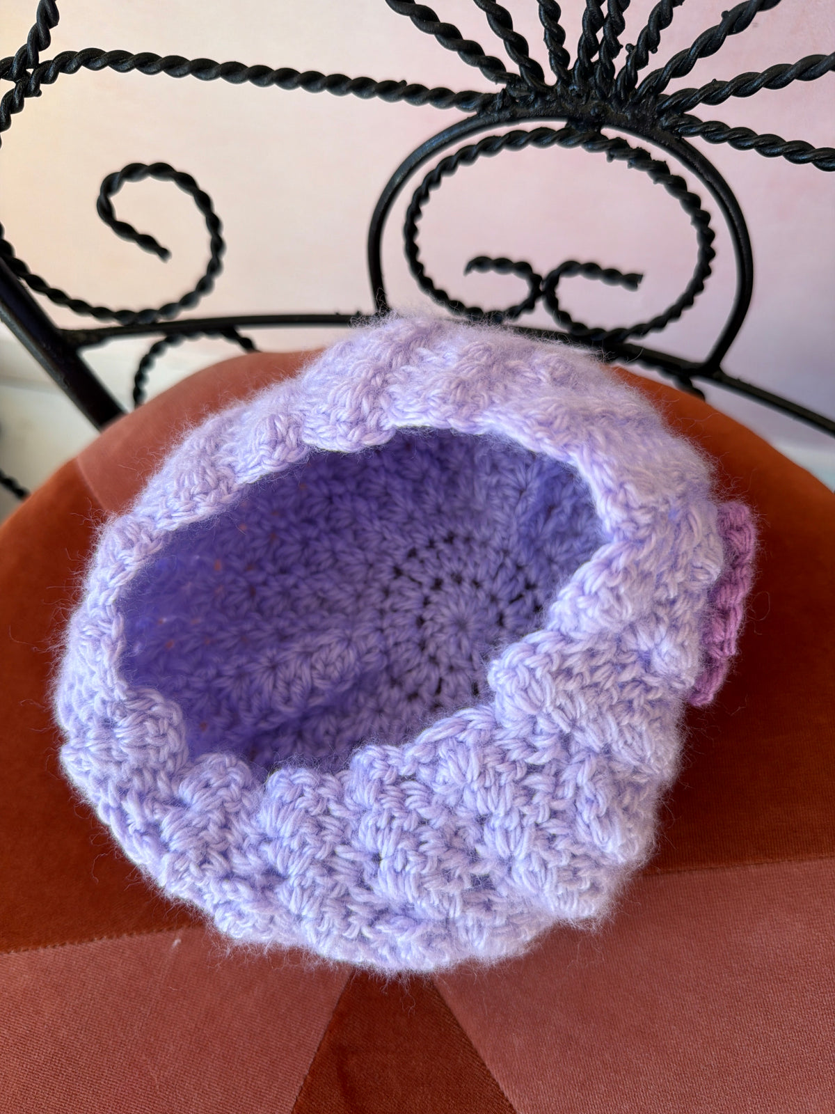 lavender and plum purple floral crochet hat / one size
