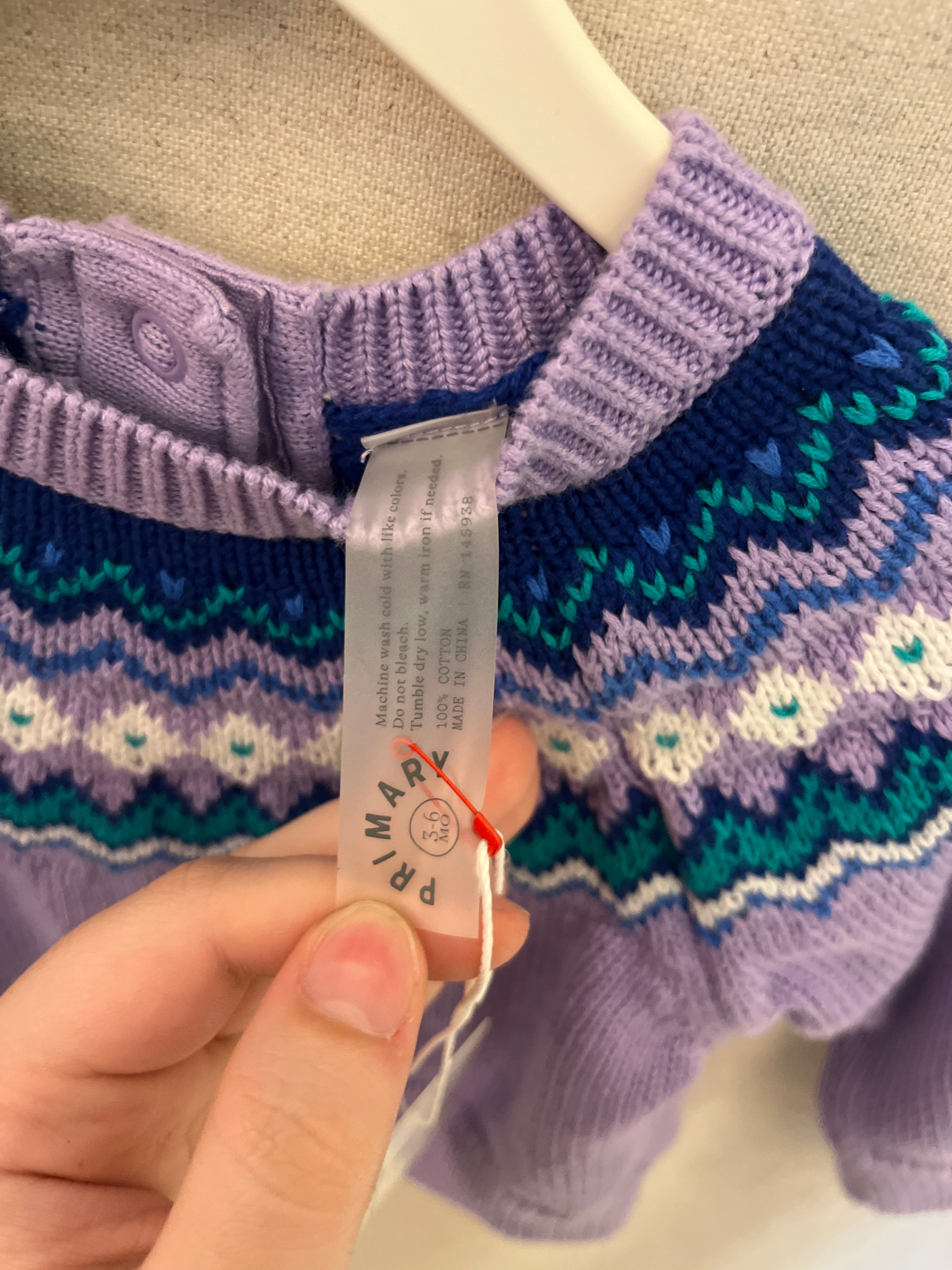 Primary Clothing Lavender Fair Isle Sweater / 3-6 months
