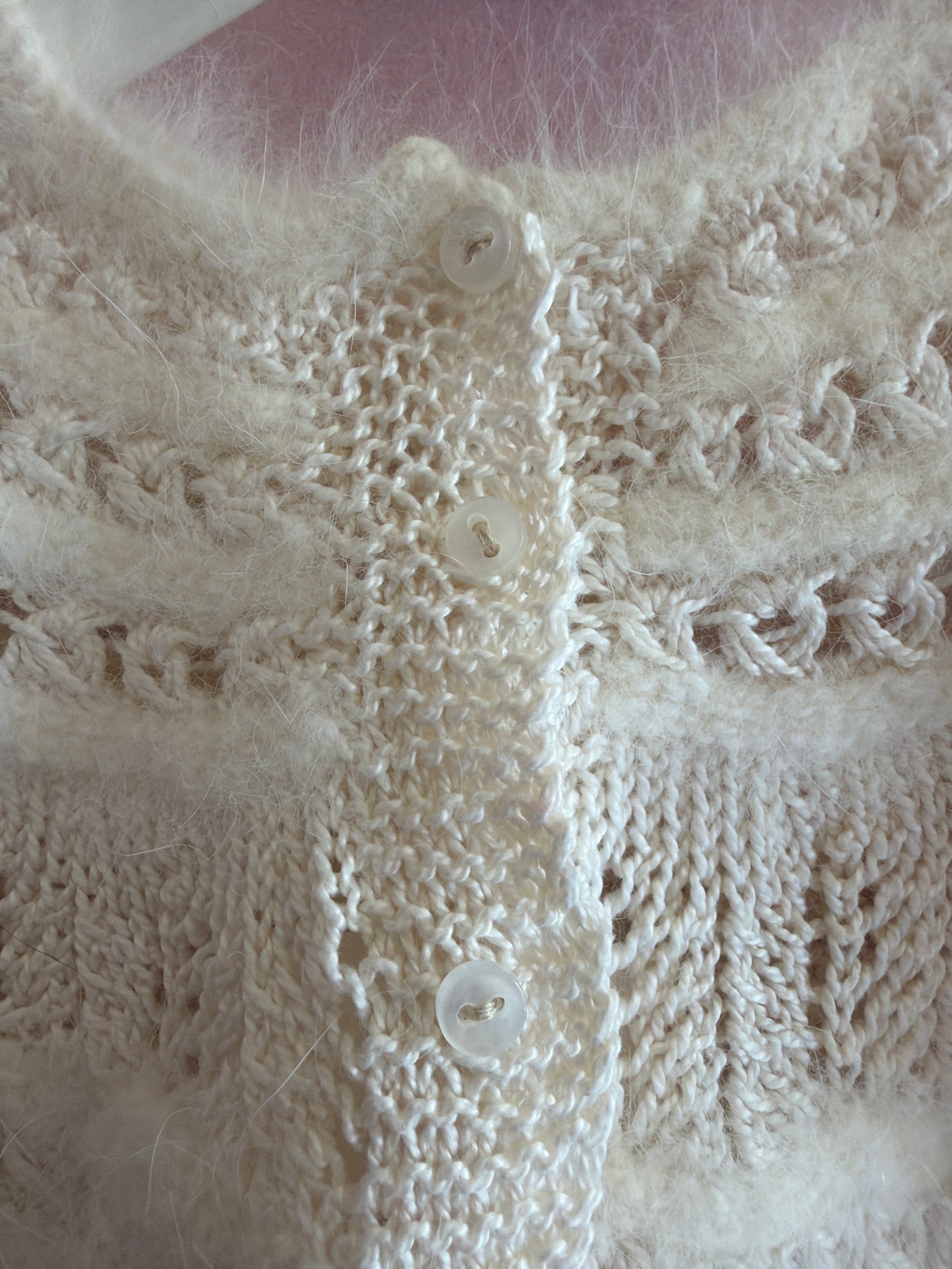 vintage Fluffy Cream Angora Knit Cardigan / Newborn