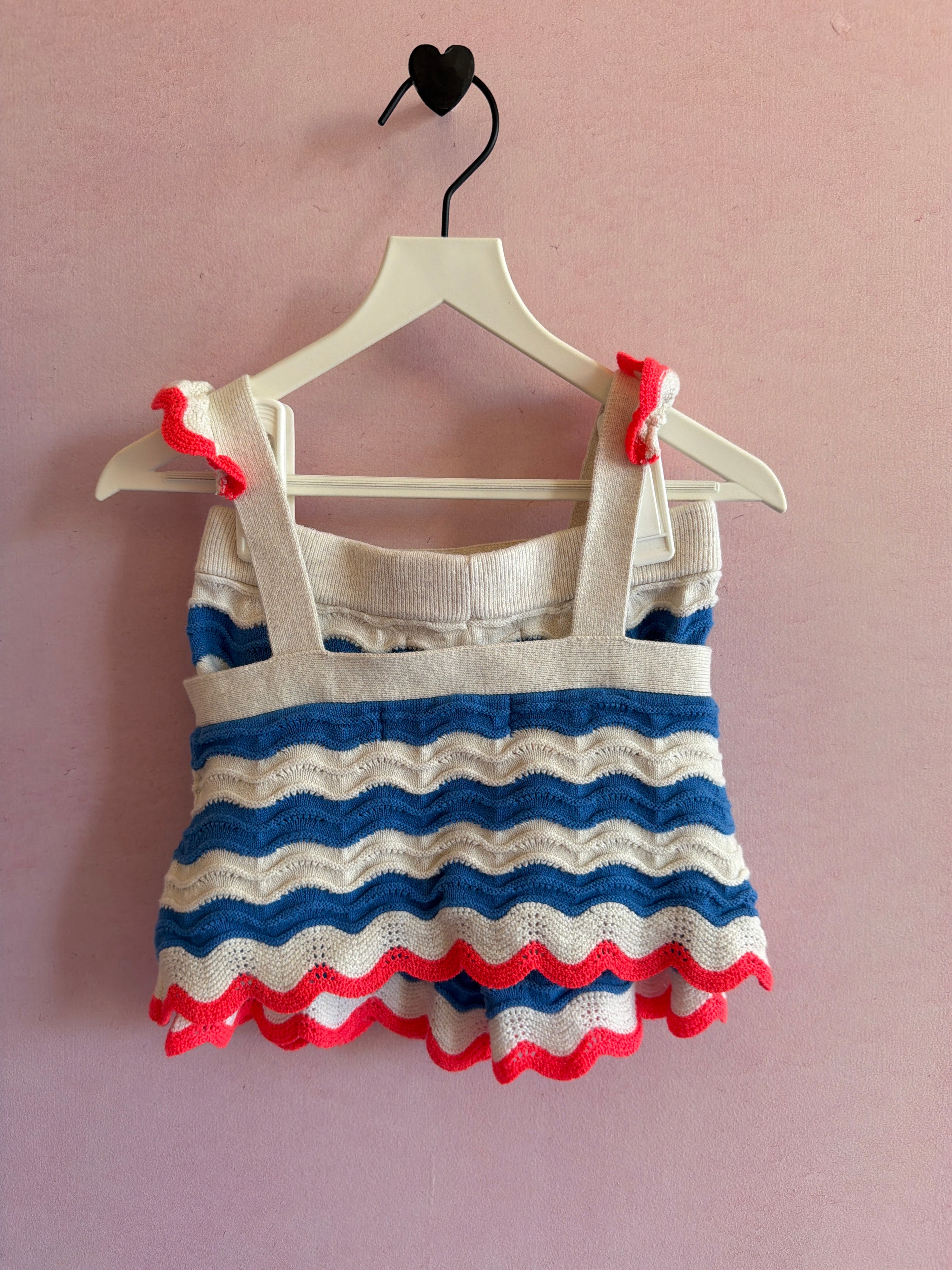 mini boden Blue Crochet Hot Orange Waves short Set / 3-4 Years