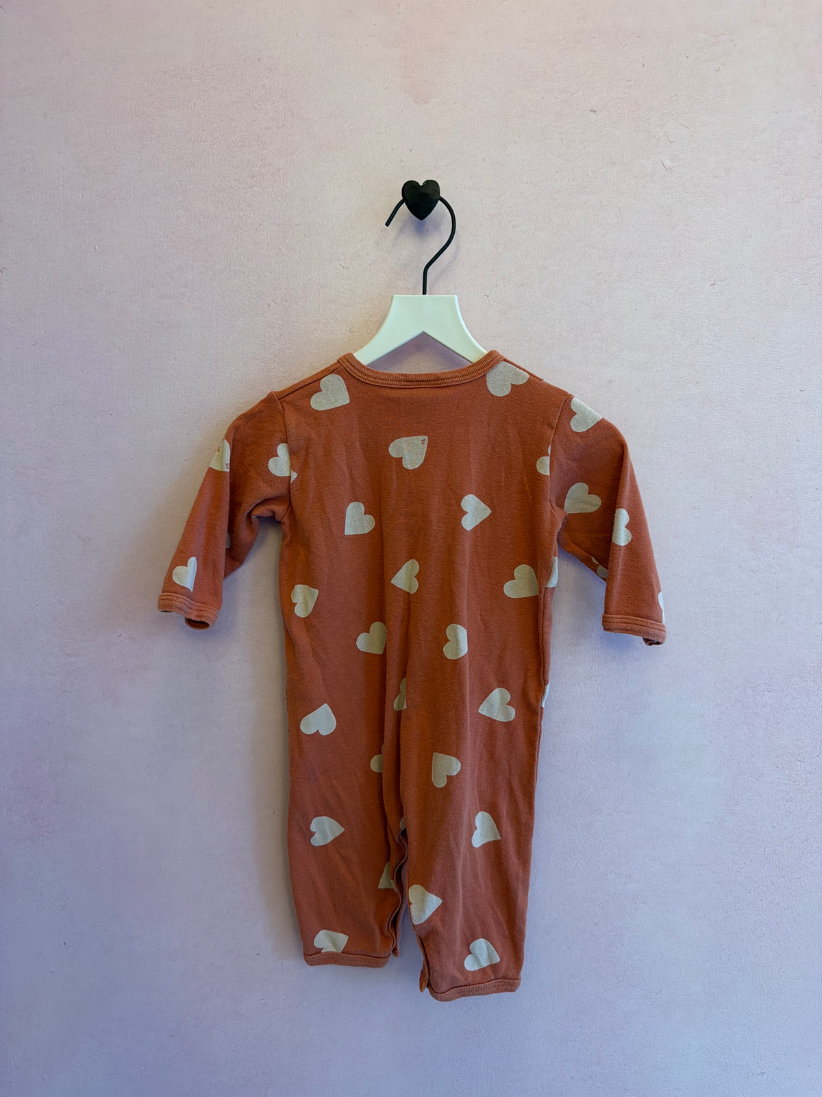 Petit Bateau Salmon with White Hearts Romper / 6 months