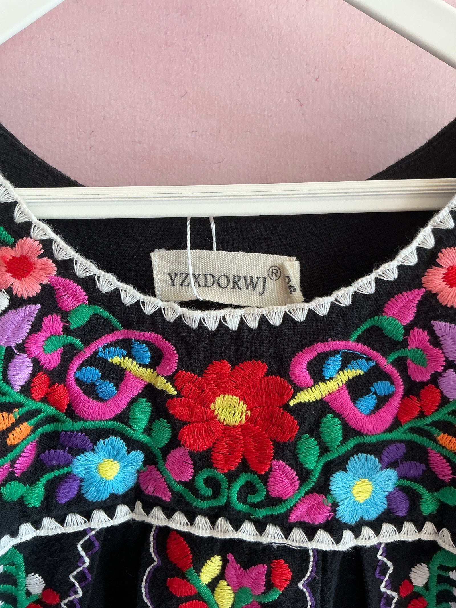 YZXDORWJ Black Bright Floral Embroidery Blouse / 2T