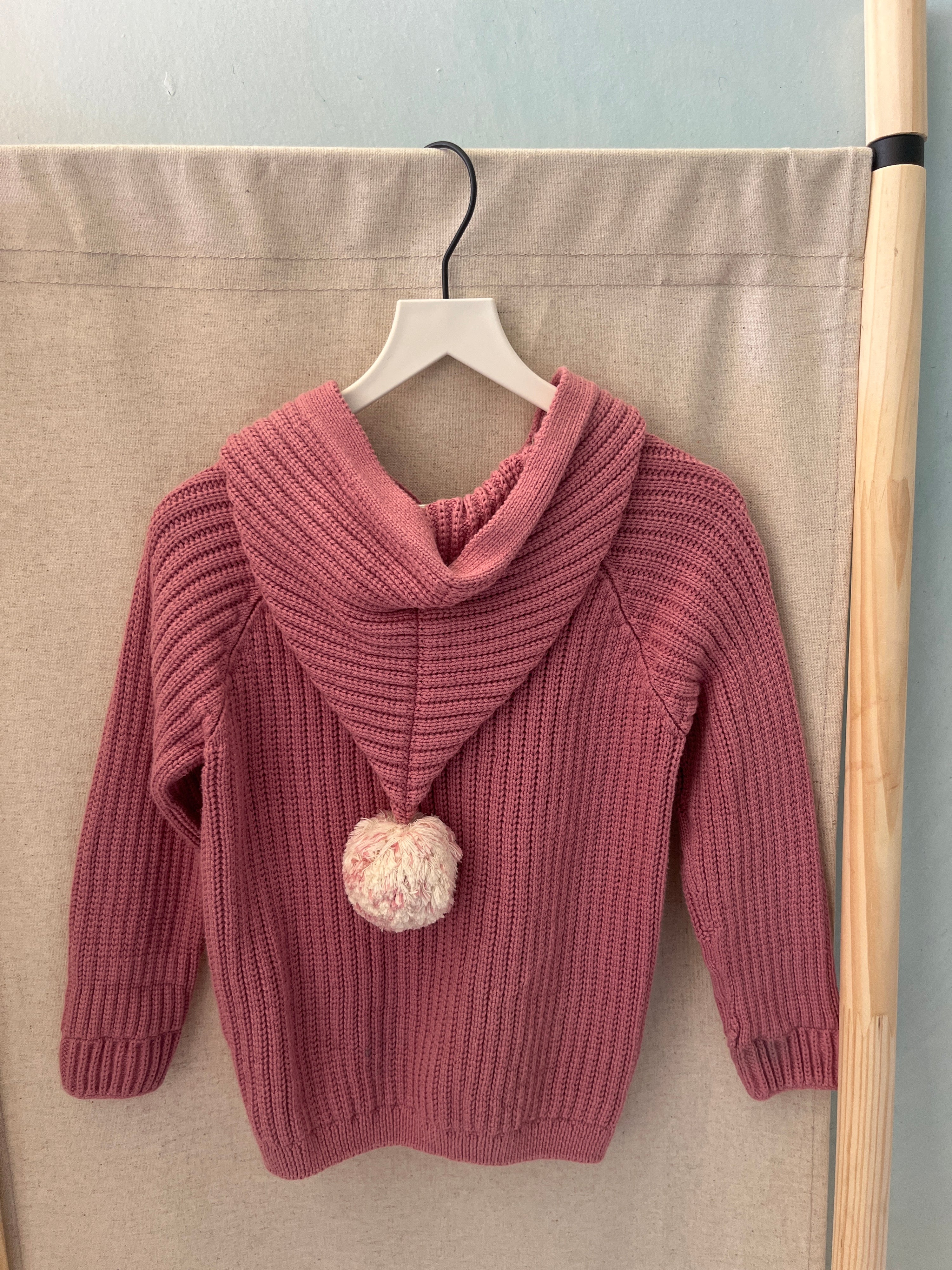 Tun Tun Peru Pink Hood Pom Pom Cardigan / 2-3 Years