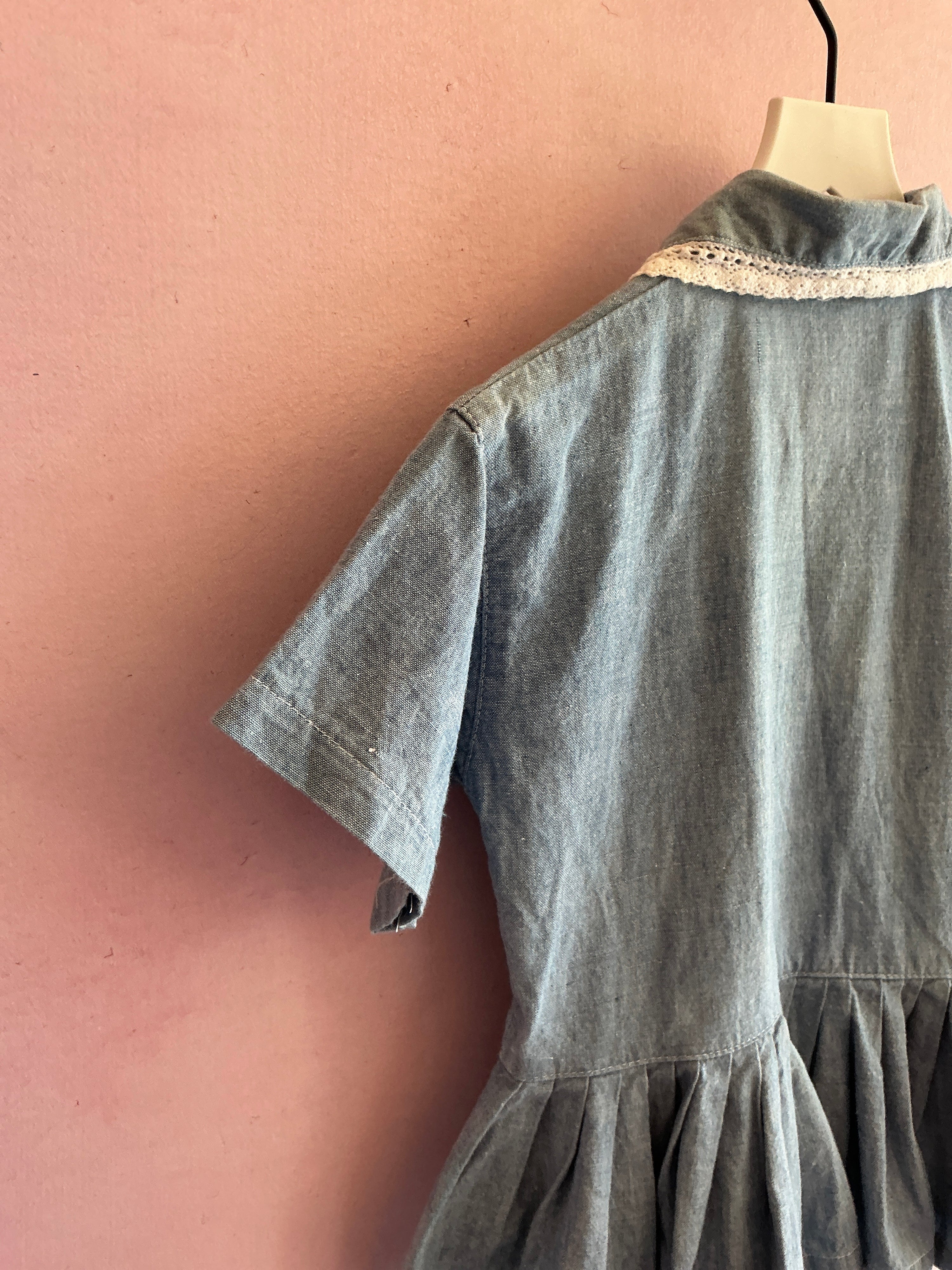 vintage Chambray Lace Trim Blouse / 12-18 months