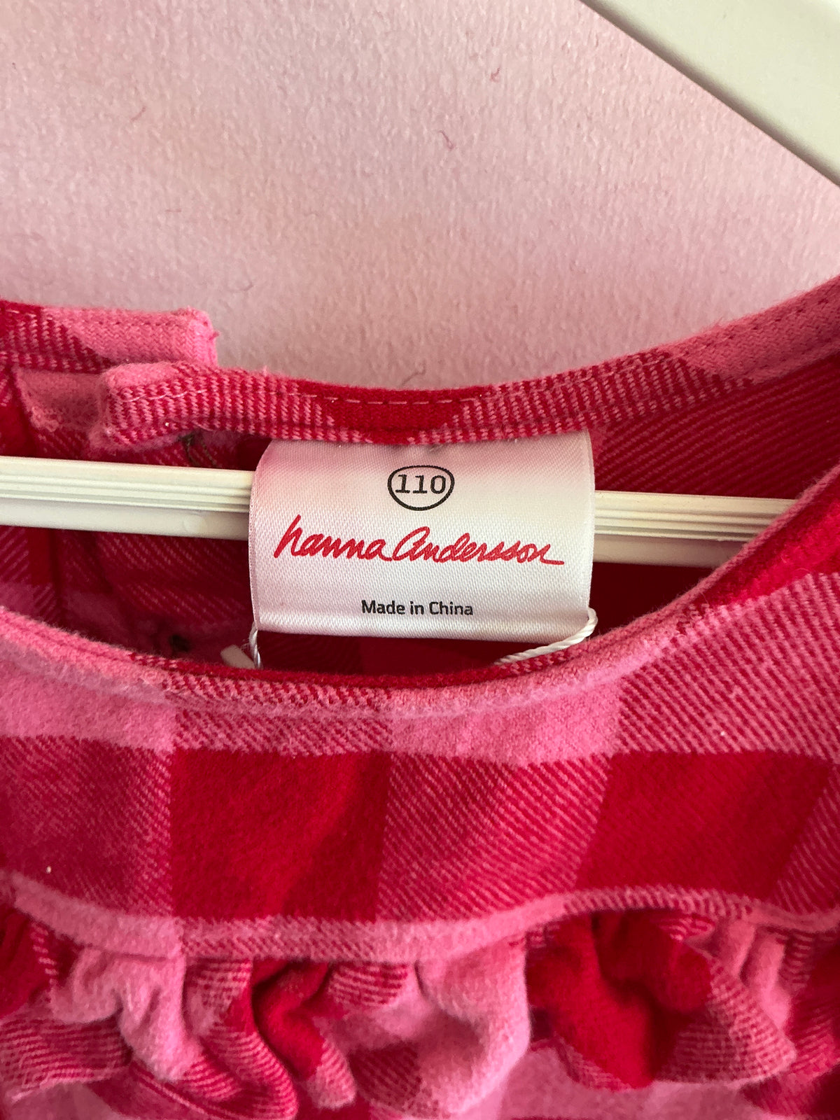 Hanna Andersson Pink and Red Check Ruffle Collar Flannel Blouse / 4-5 years