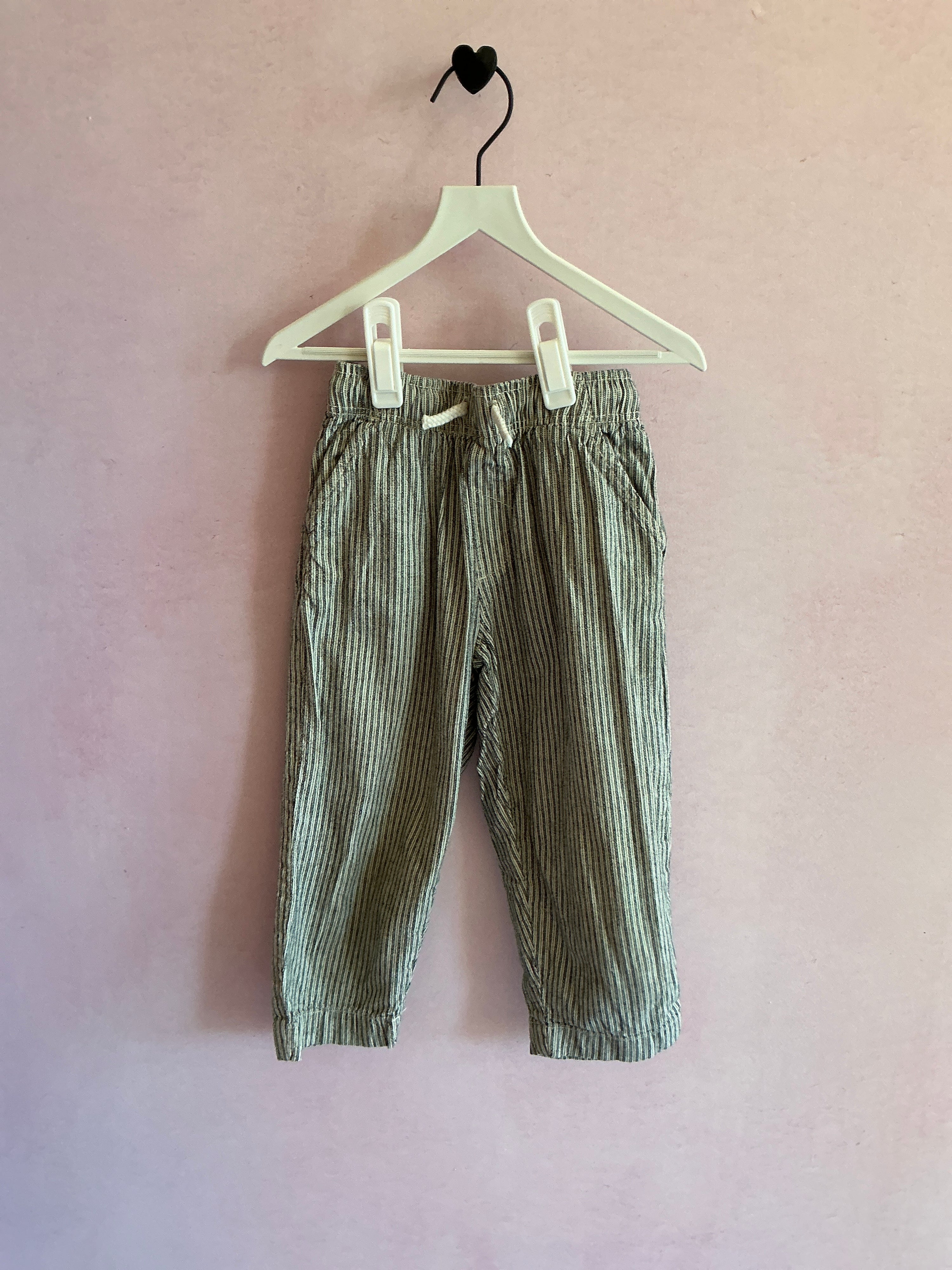 zara Linen Blue White Pin Stripe Pants / 5 (creative mending stains)