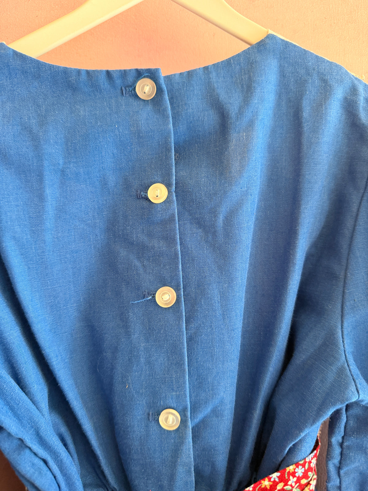 vintage homemade Blue Dress with Crochet and Lace Details and Bell Sleeves / 6