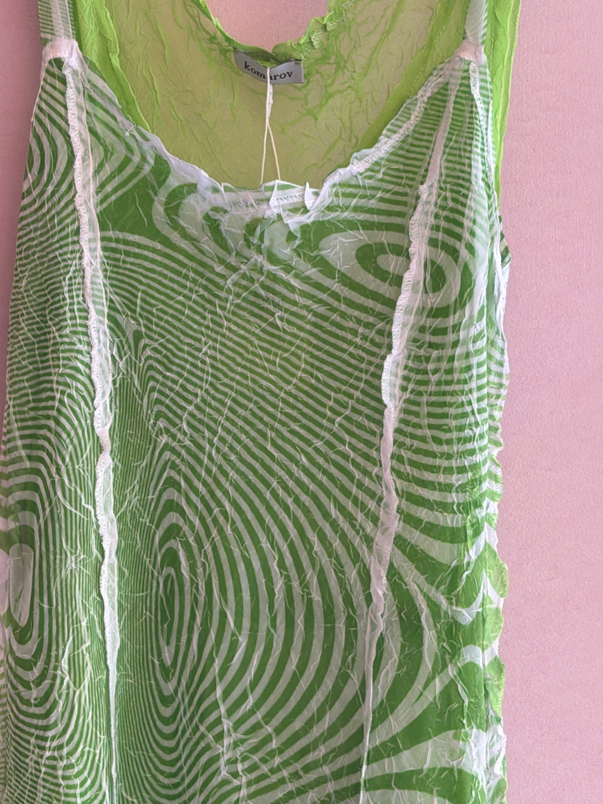 vintage komarov Green White Swirl Mesh Crinkle Dress / Women's Small