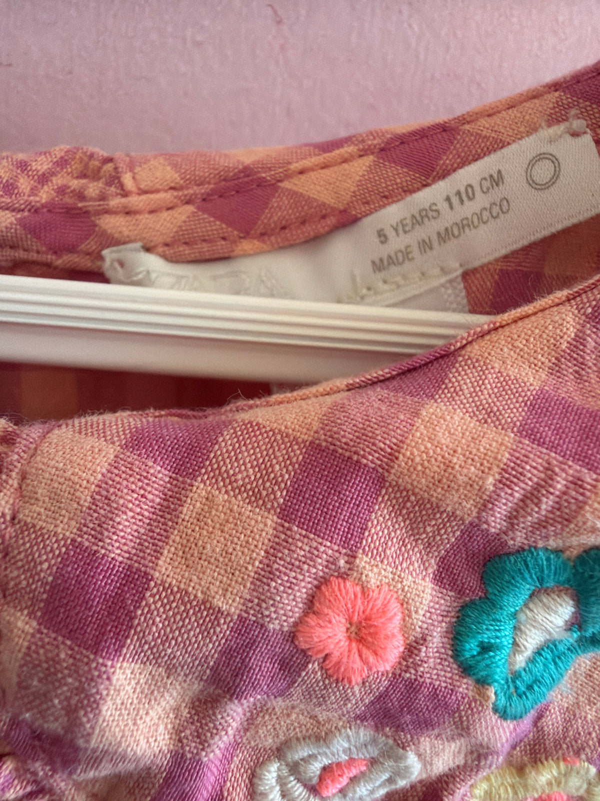 Zara Purple check with colorful floral embroidery Blouse / 5 years