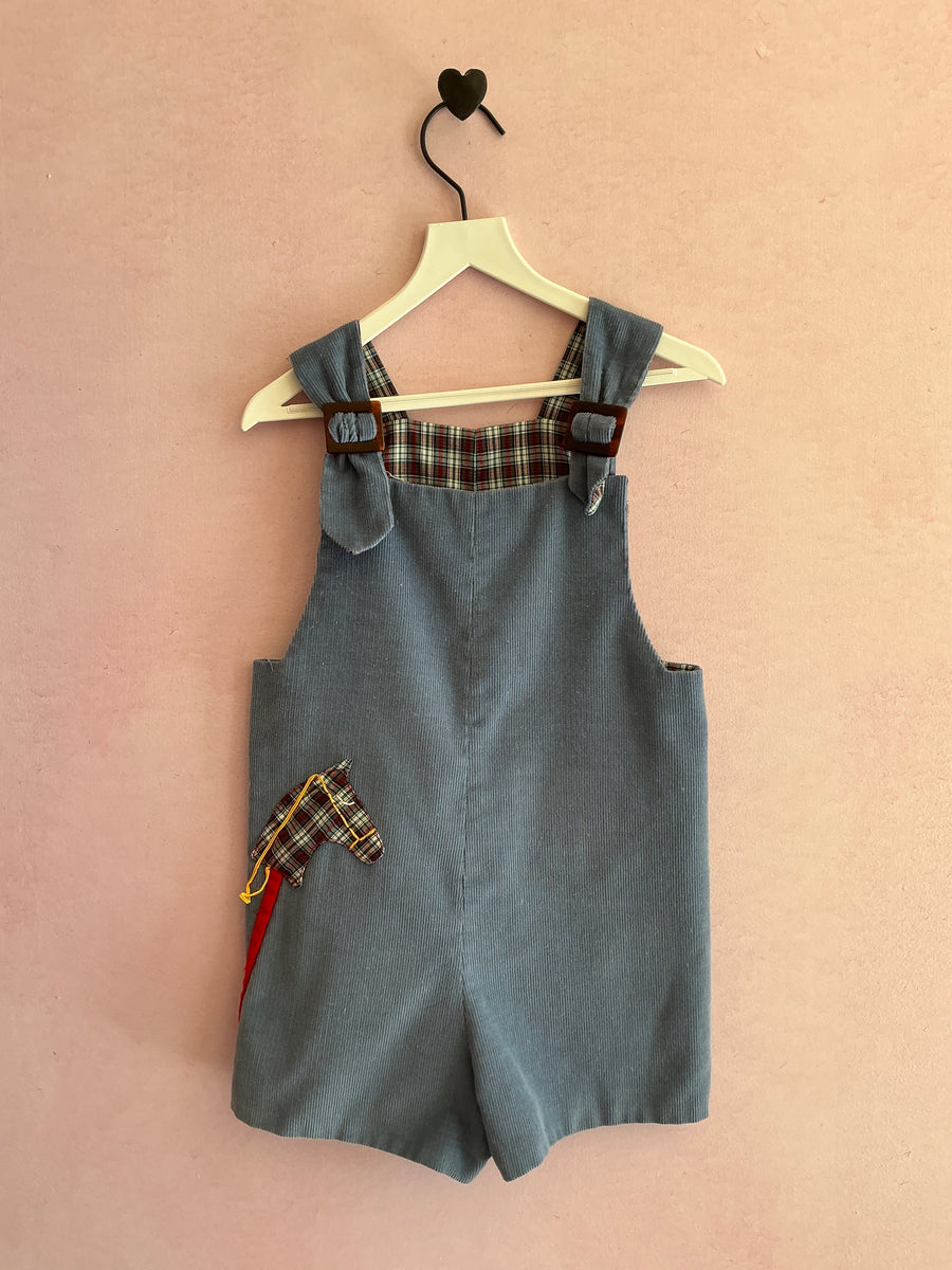 vintage Hobby Horse Reversible Plaid Cord overalls / 3-4 Years