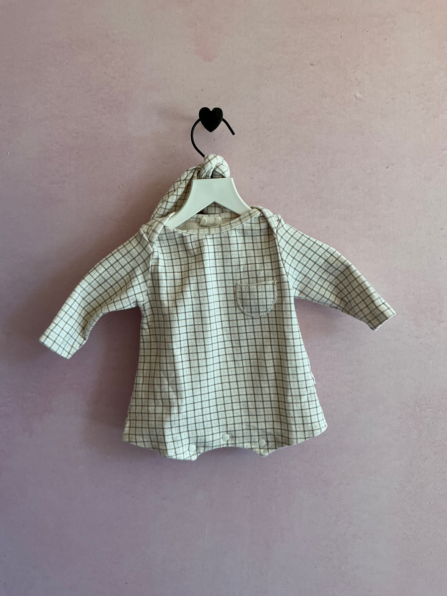 Monbebe Grid Onesie + Bonnet Set / newborn