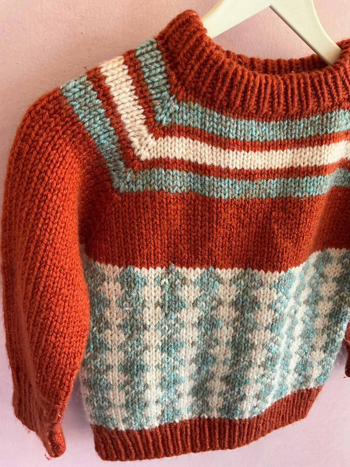 vintage Rust Red with Teal and Cream Sweater / 18-24 months
