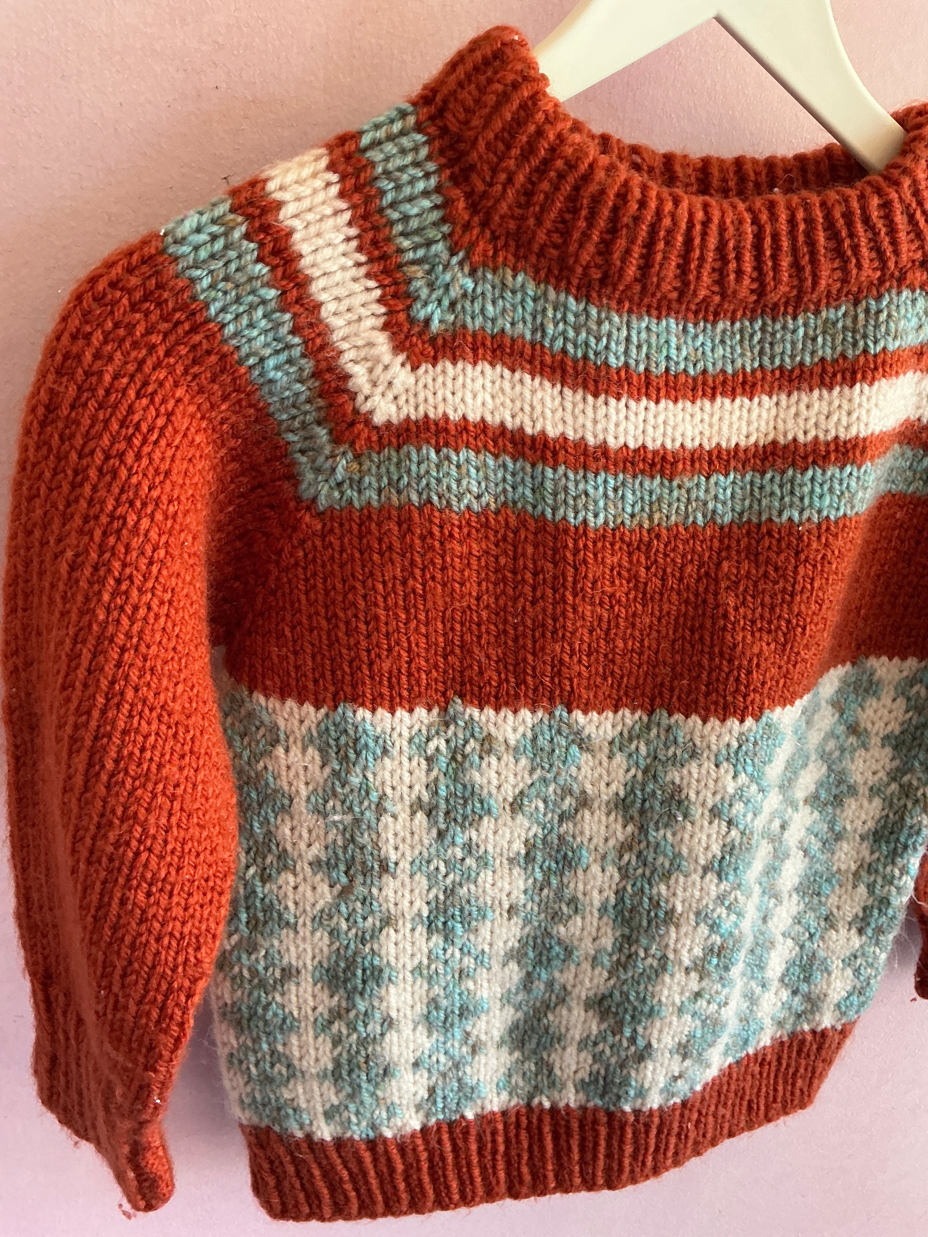 vintage Rust Red with Teal and Cream Sweater / 18-24 months