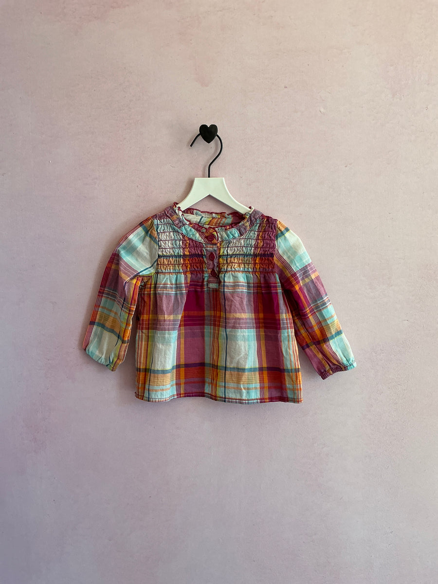 2010 Old Navy jewel tone plaid Blouse / 6-12 months