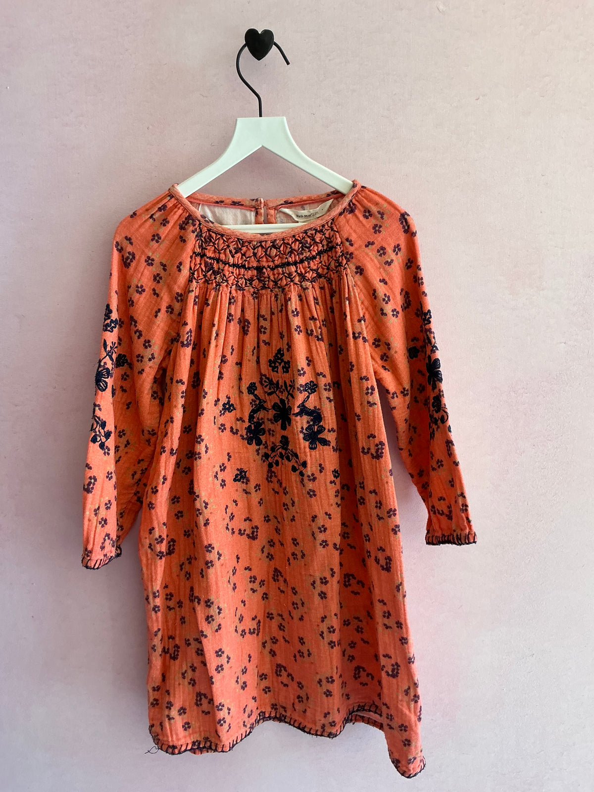 apricot smocked embroidered dress / 5-6