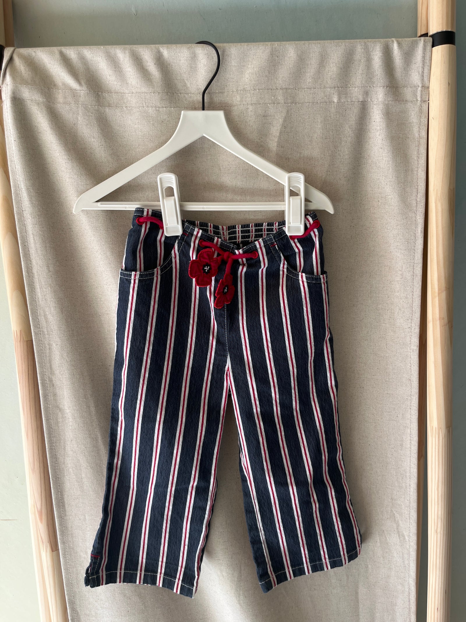 Gymboree Navy Red Stripe Flower Belt Pants / 18-24 months