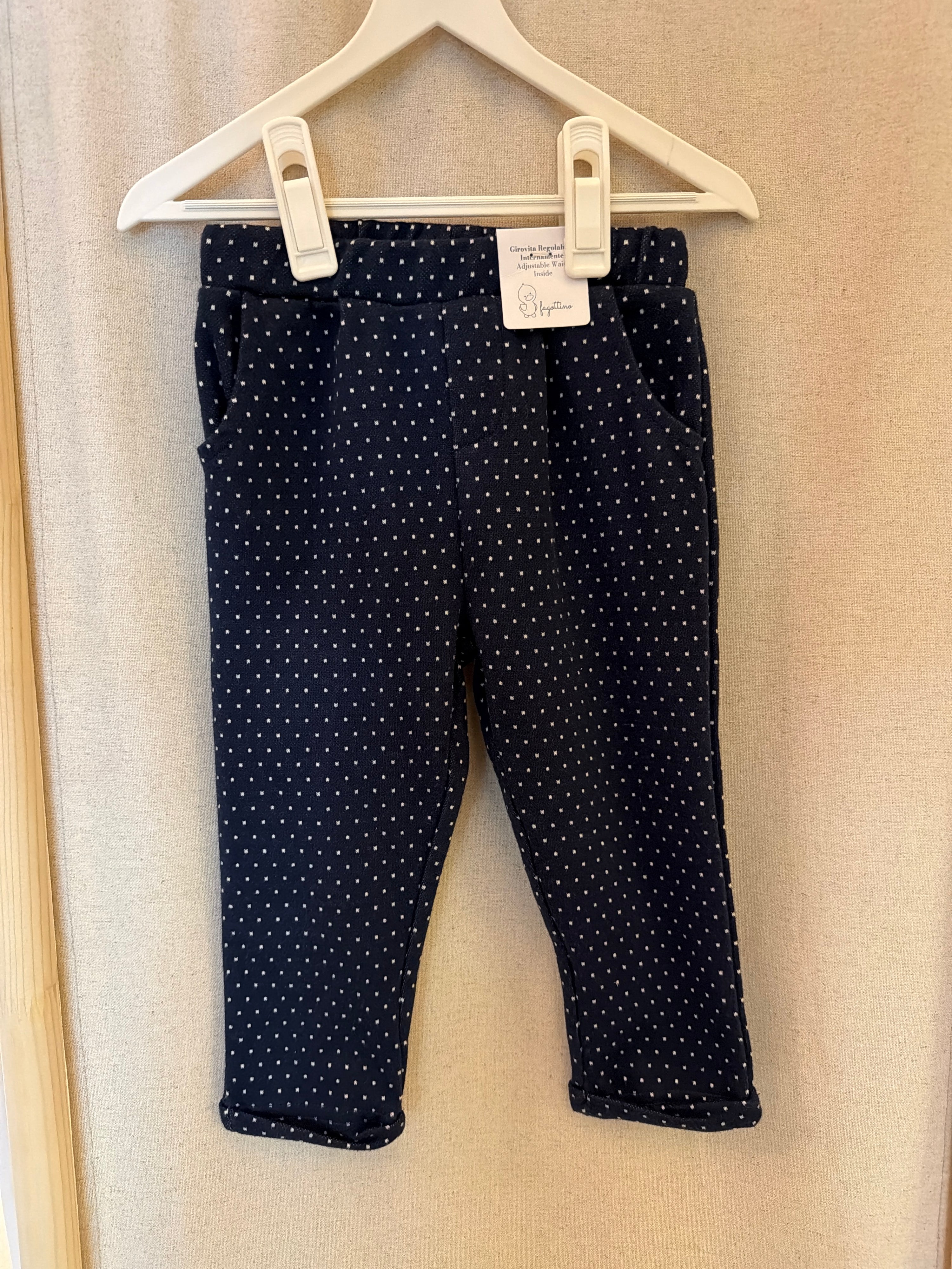 NWTs fagottino Navy Blue with White Dots Pants / 18-24 months