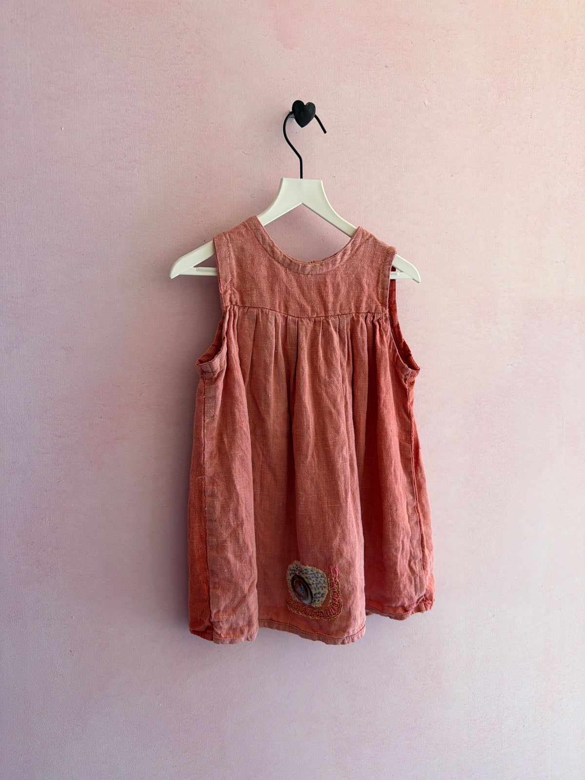 Homemade Creatively Mended Two-Tone Berry Linen Dress
