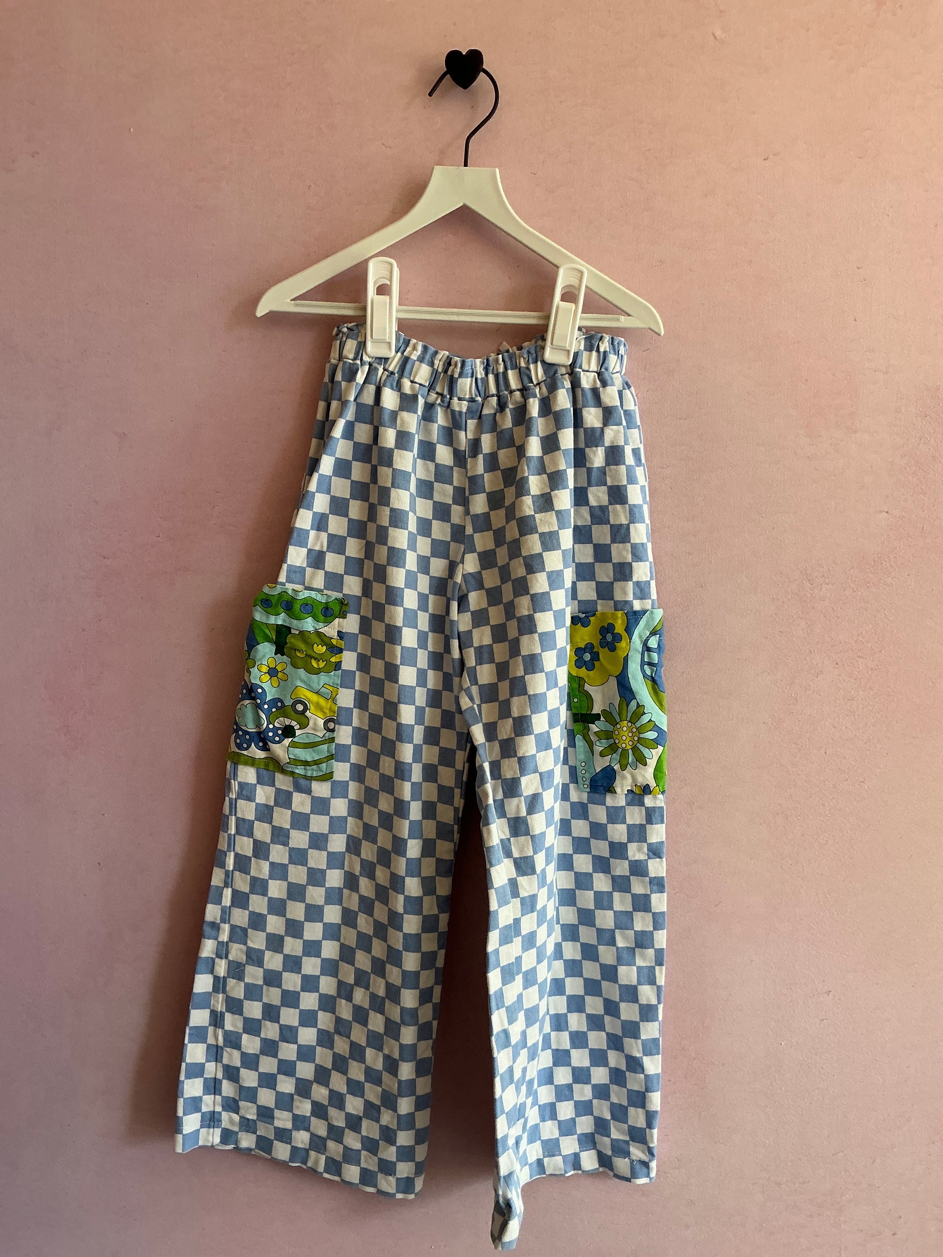 Blue Check 70s Garden Pocket Pants / 4-5 years