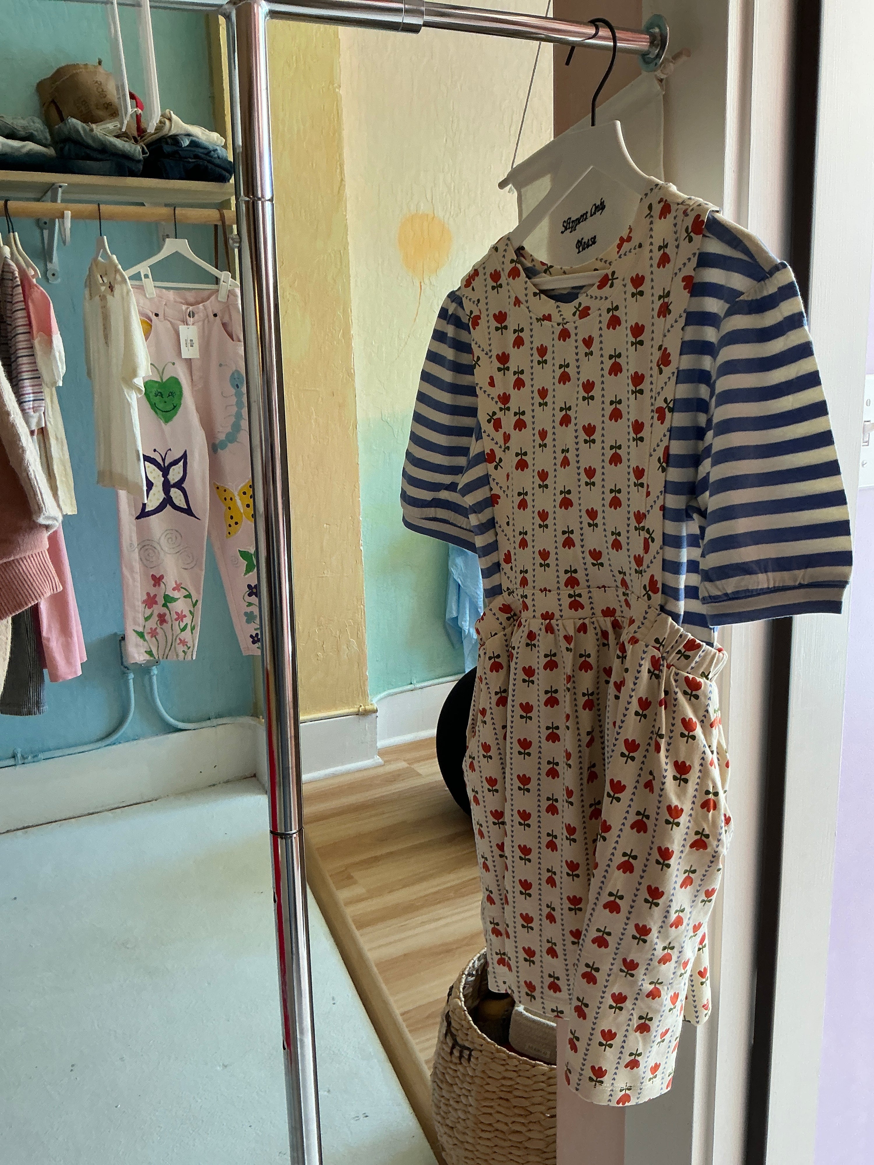 Hanna Andersson Blue White Stripe Ruffle Sleeve Shirt / 6-7 Years