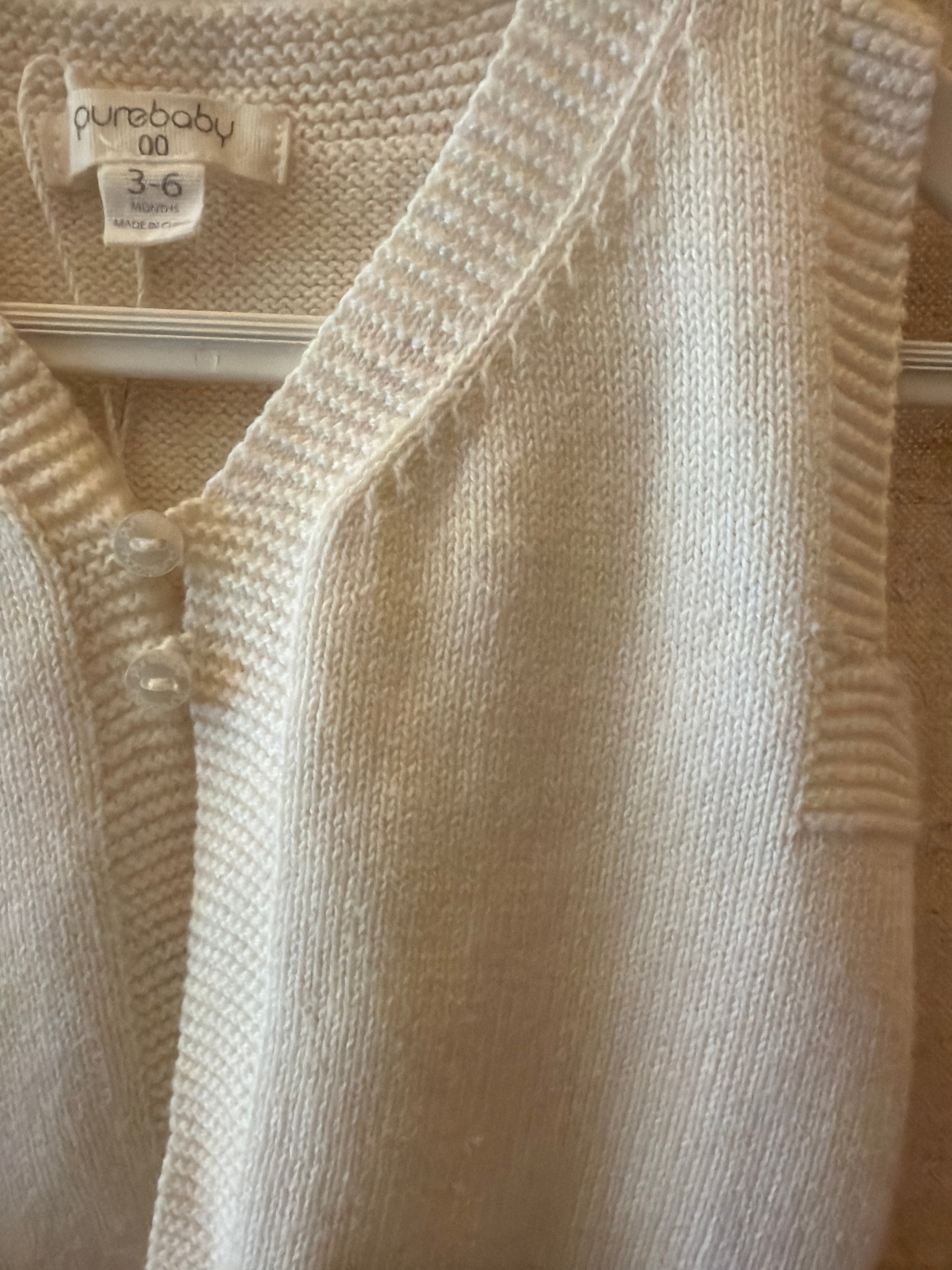 PureBaby Knit White Sweater vest / 3-6 months