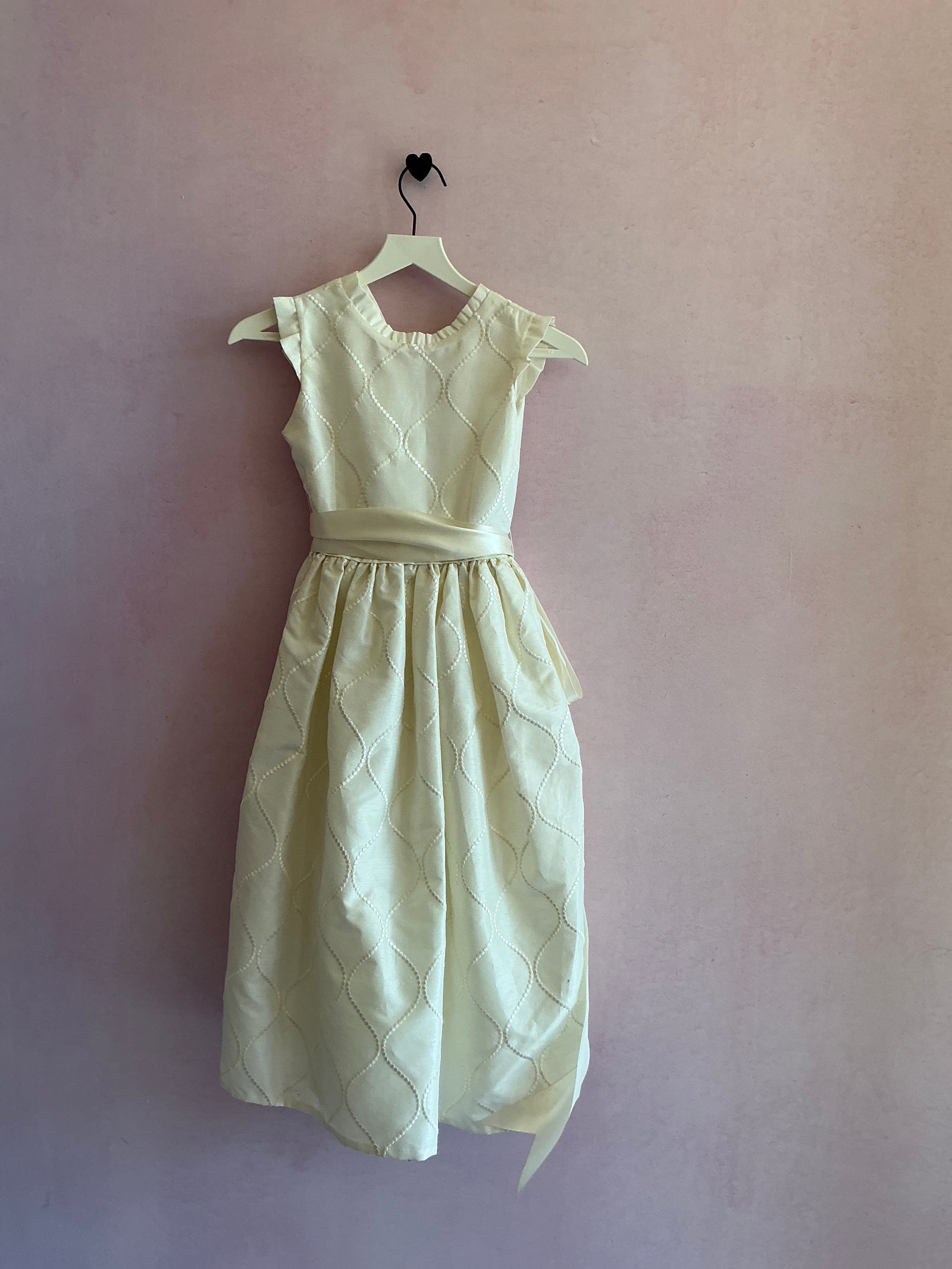 Cream with Embroidered Geometric Pattern Full Skirt Tieback Gown / 7-8