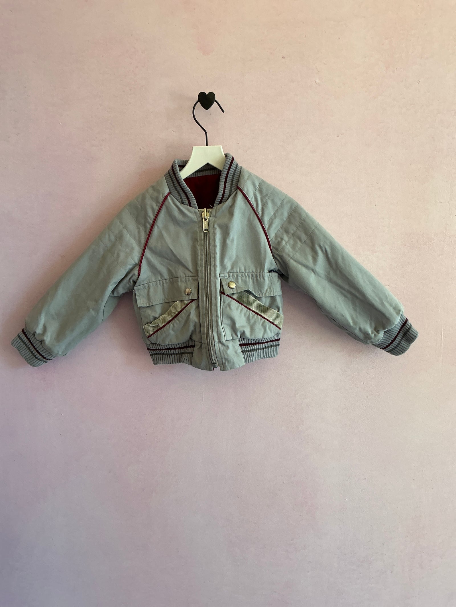 vintage Burgundy and light gray reversible Bomber Jacket / 2T