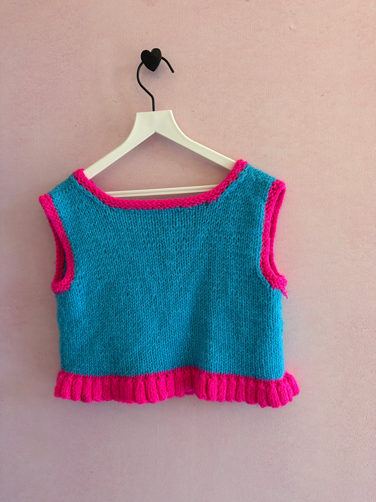 vintage homemade Turquoise and Hot Pink Knit vest / 3T