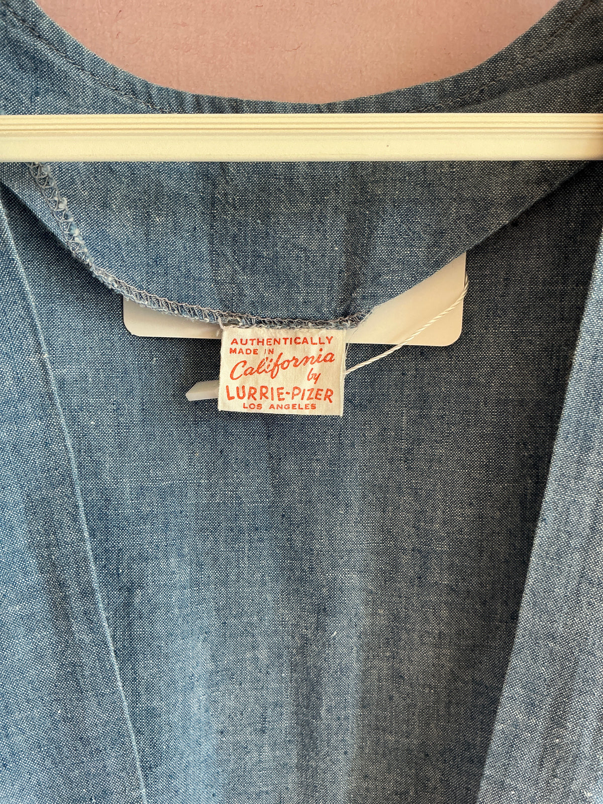 vintage Chambray Denim Apron Plaid Trim Dress / 12