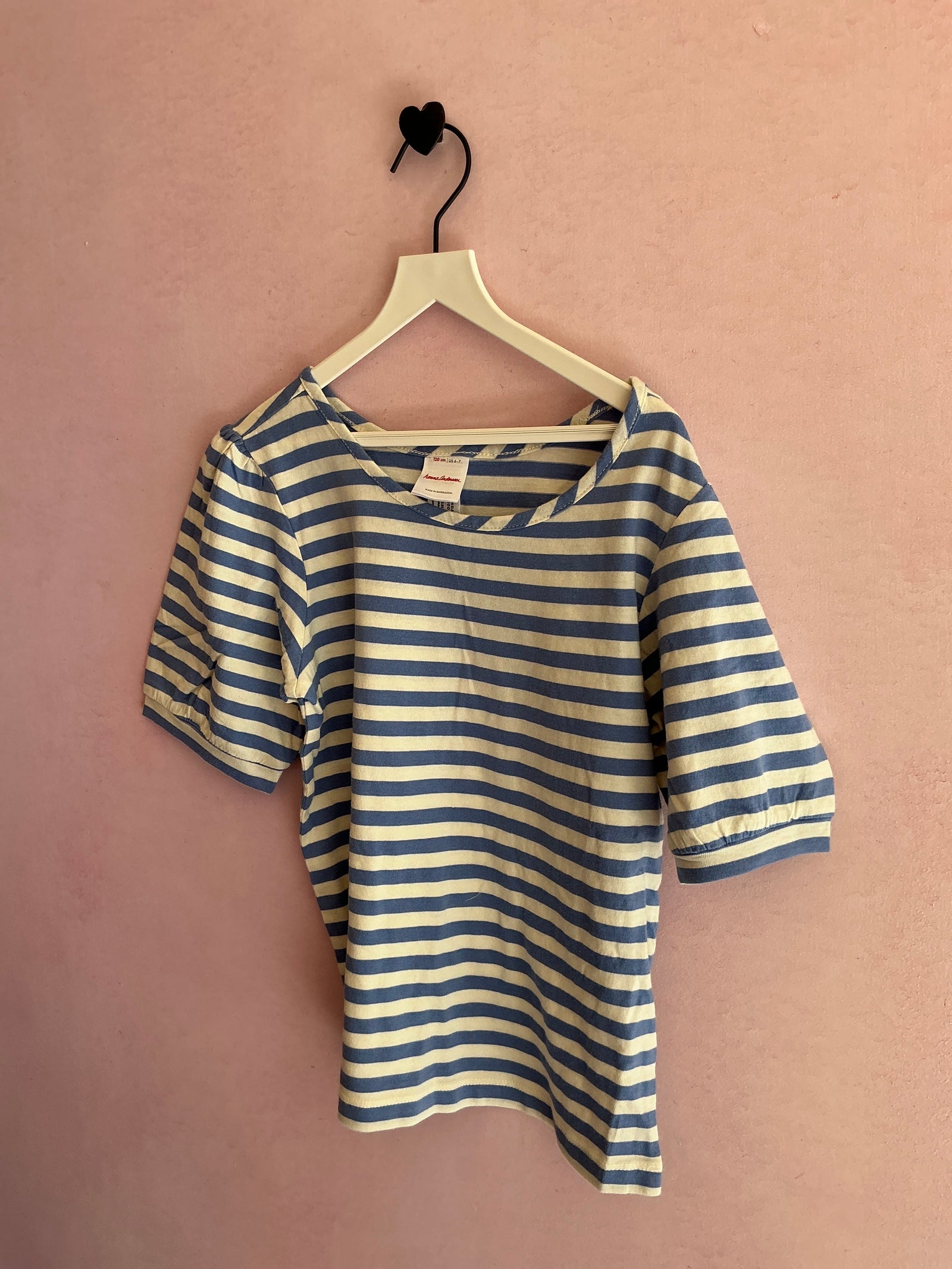 Hanna Andersson Blue White Stripe Ruffle Sleeve Shirt / 6-7 Years