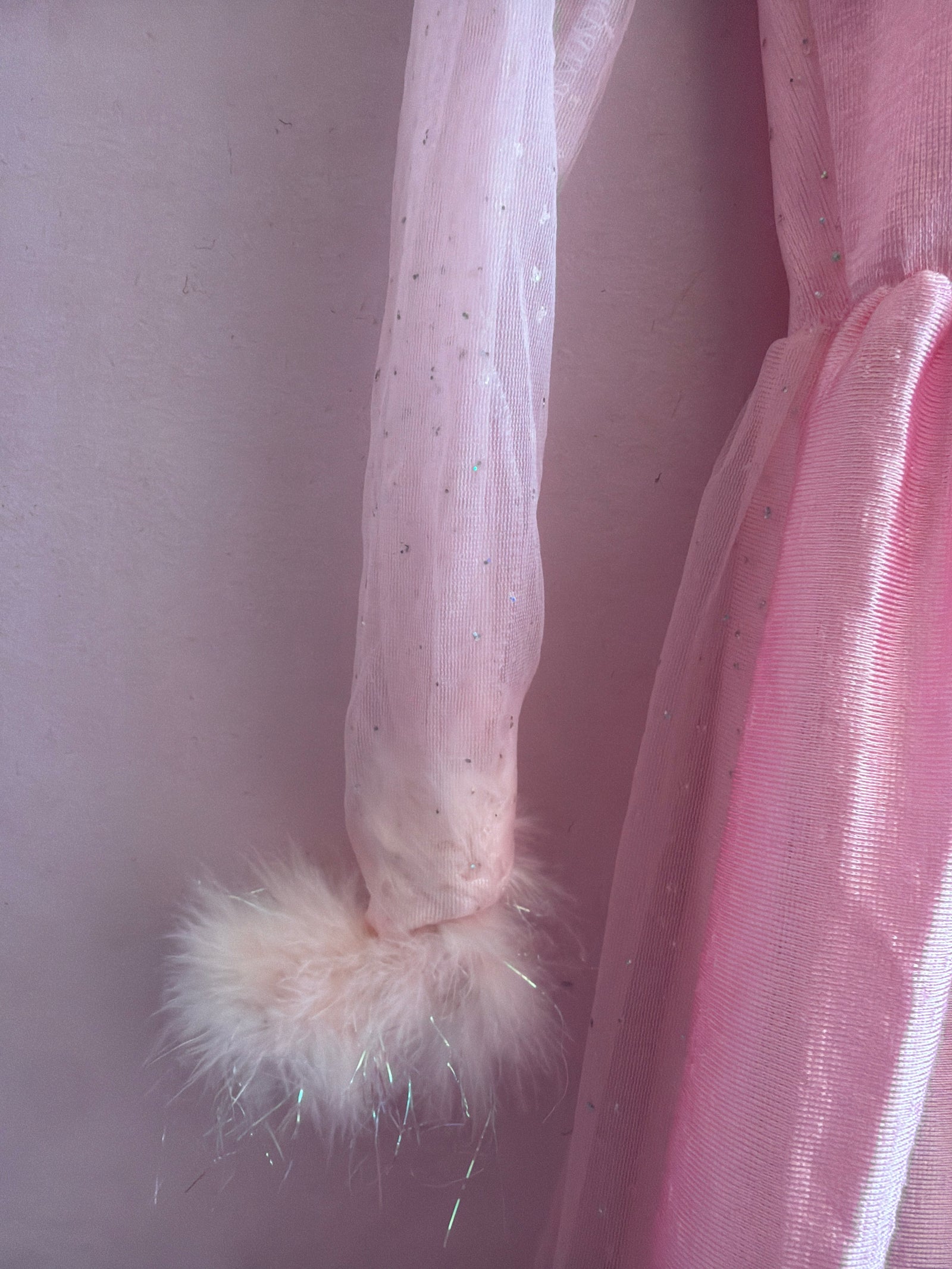 vintage y2k Barbie Girls Pink Sparkle Dress with Feather Trim / M  (play condition)