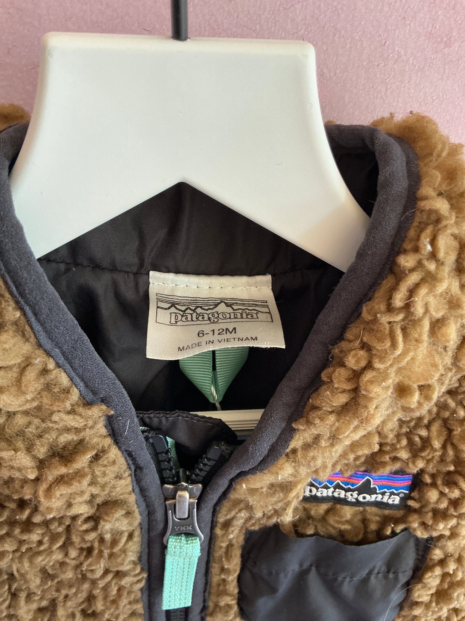 Patagonia Tan/Brown with Black trim Sherpa Fleece Vest / 6-12 months